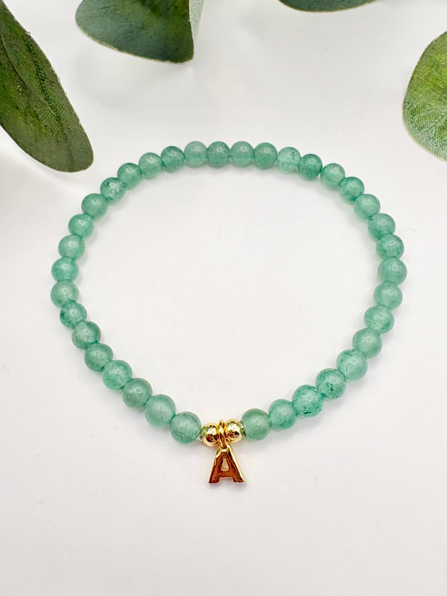 Green Aventurine Initial Bracelet - Gold-Plated