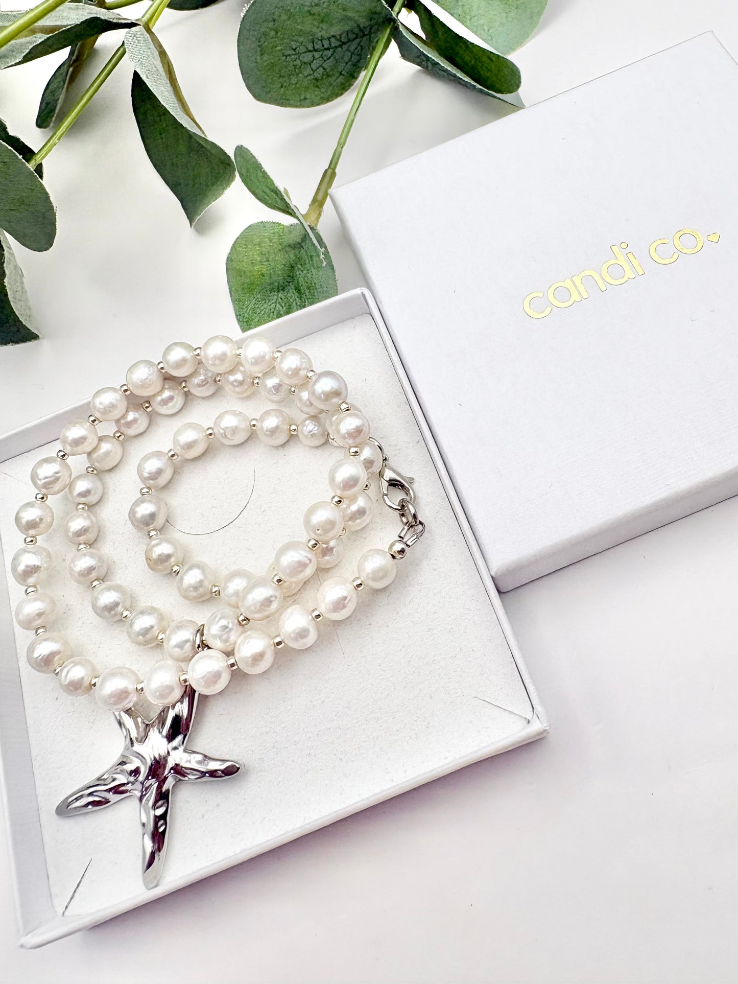 Starfish Charm Freshwater Pearl Necklace - Gold or Silver