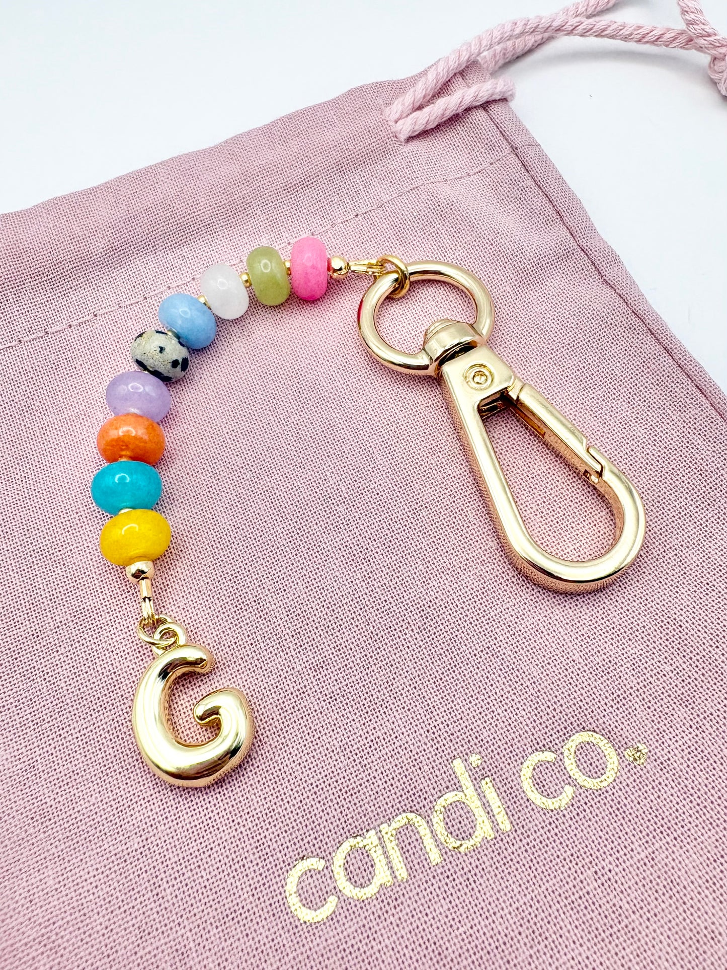 The Candi Keyring - Personalised Gemstone Bag Charm With Initial