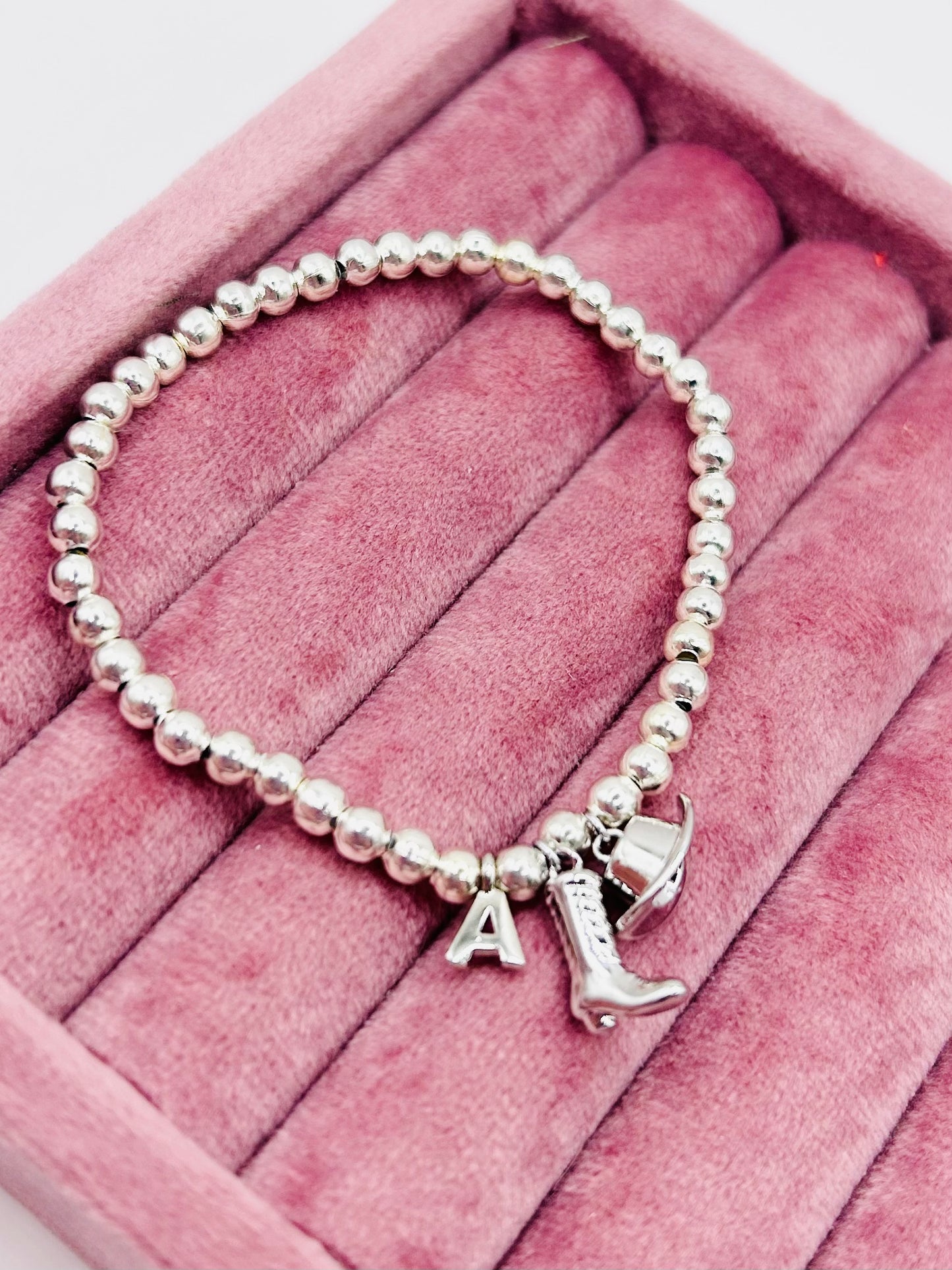 Western Beaded Initial Charm Bracelet - Gold or Silver-Plated