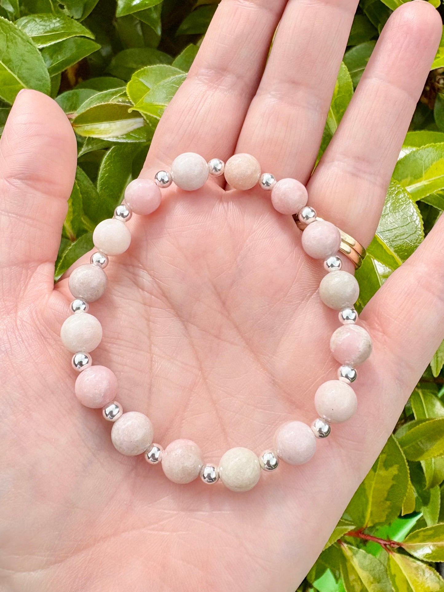 Pink Opal and Sterling Silver Beaded Bracelet