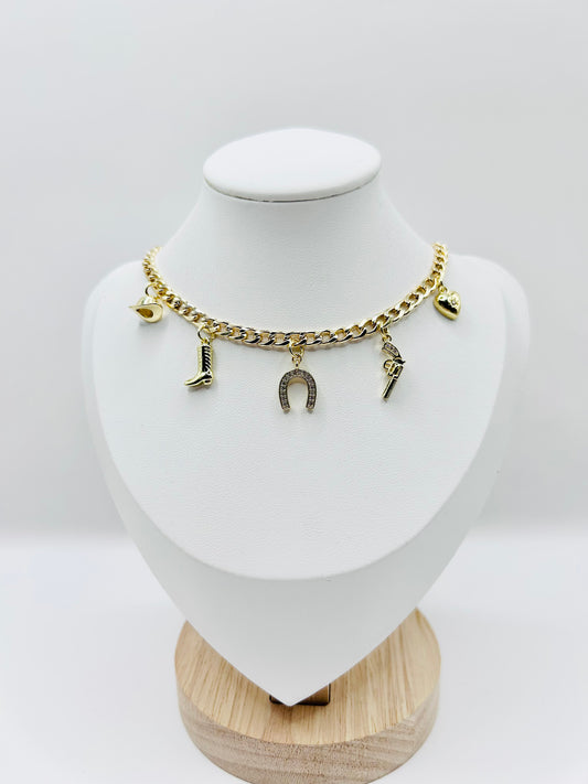 24k gold-plated western charm necklace - SALE