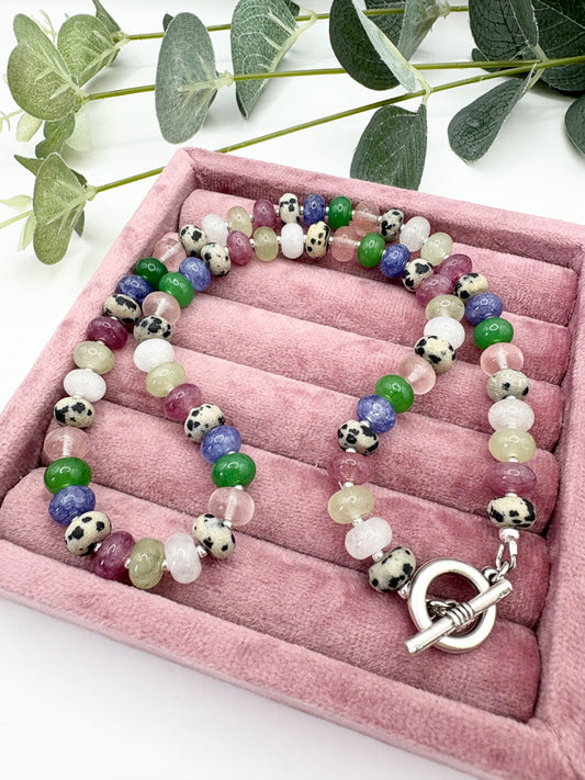 Rainbow Candy Gemstone Rondelle Beaded Toggle Clasp Necklace