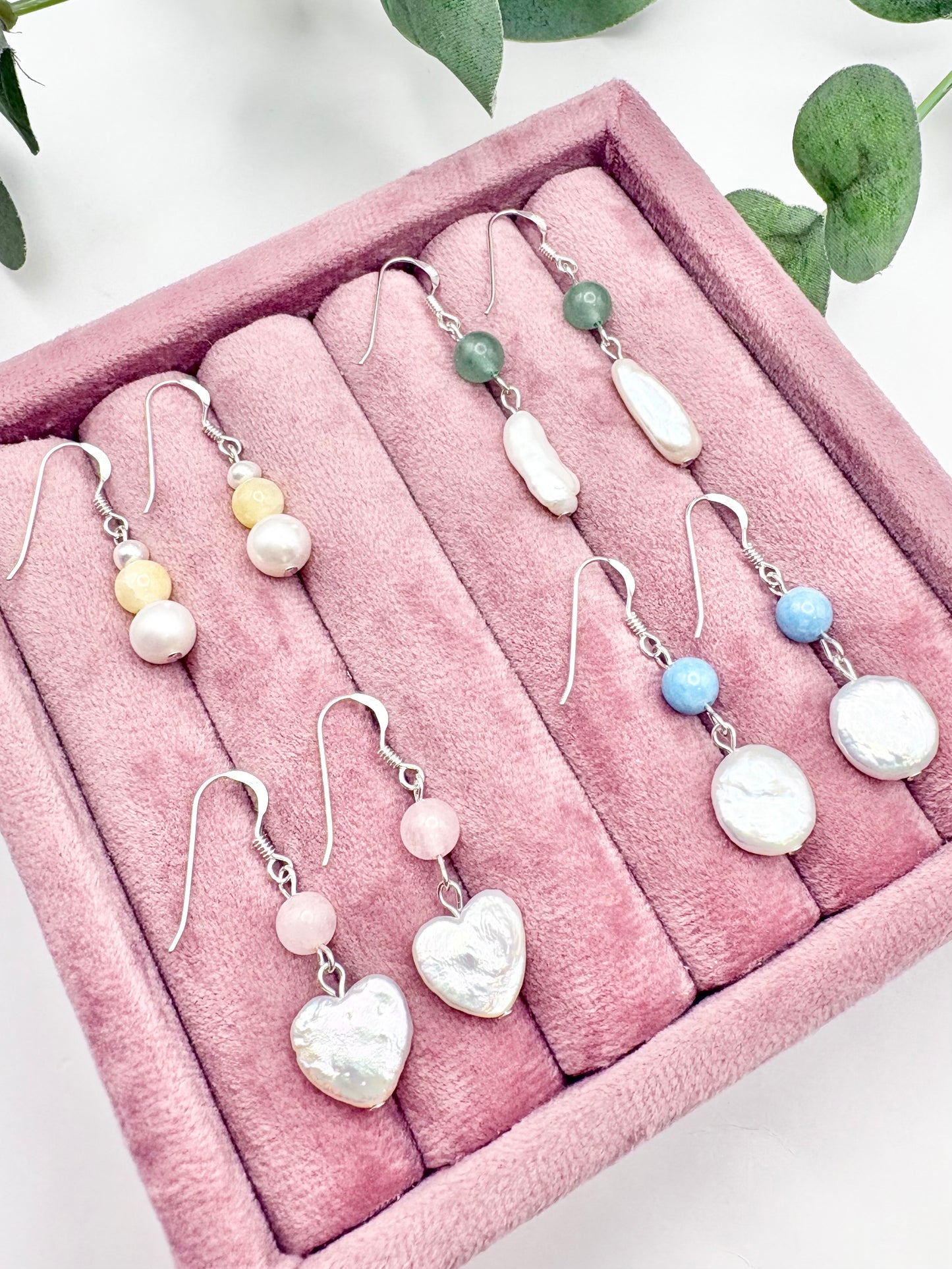 Freshwater Pearl and Green Aventurine Earrings – Sterling Silver
