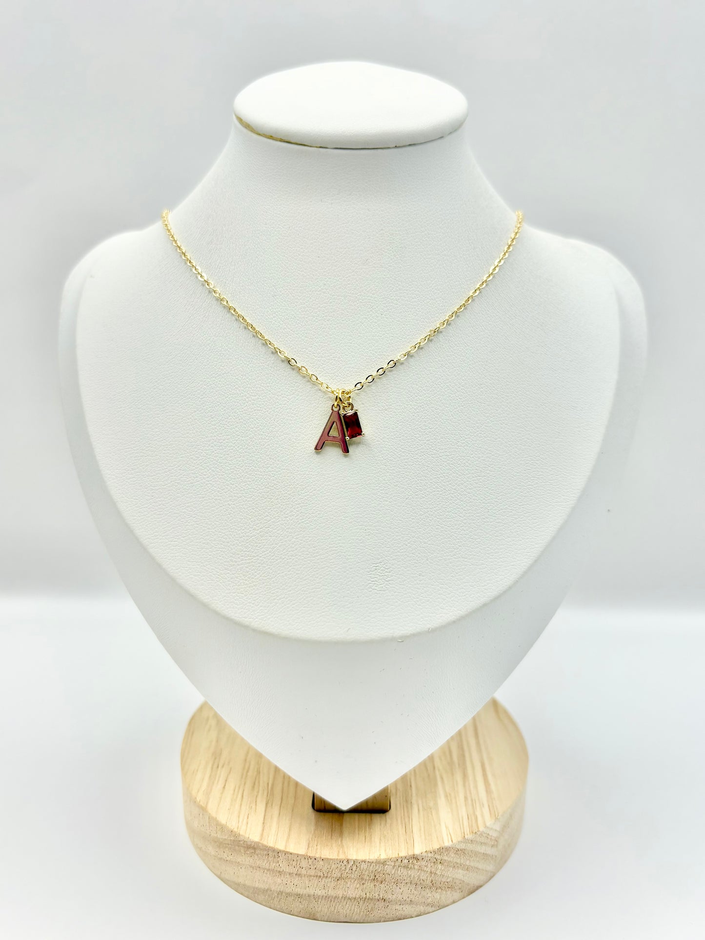 Dainty Initial Birthstone Necklace - Gold-Plated