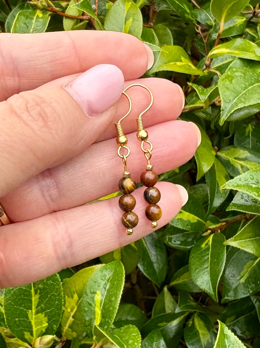 Tiger's Eye Beaded Gemstone Wire Earrings - Gold-plated or Gold-filled