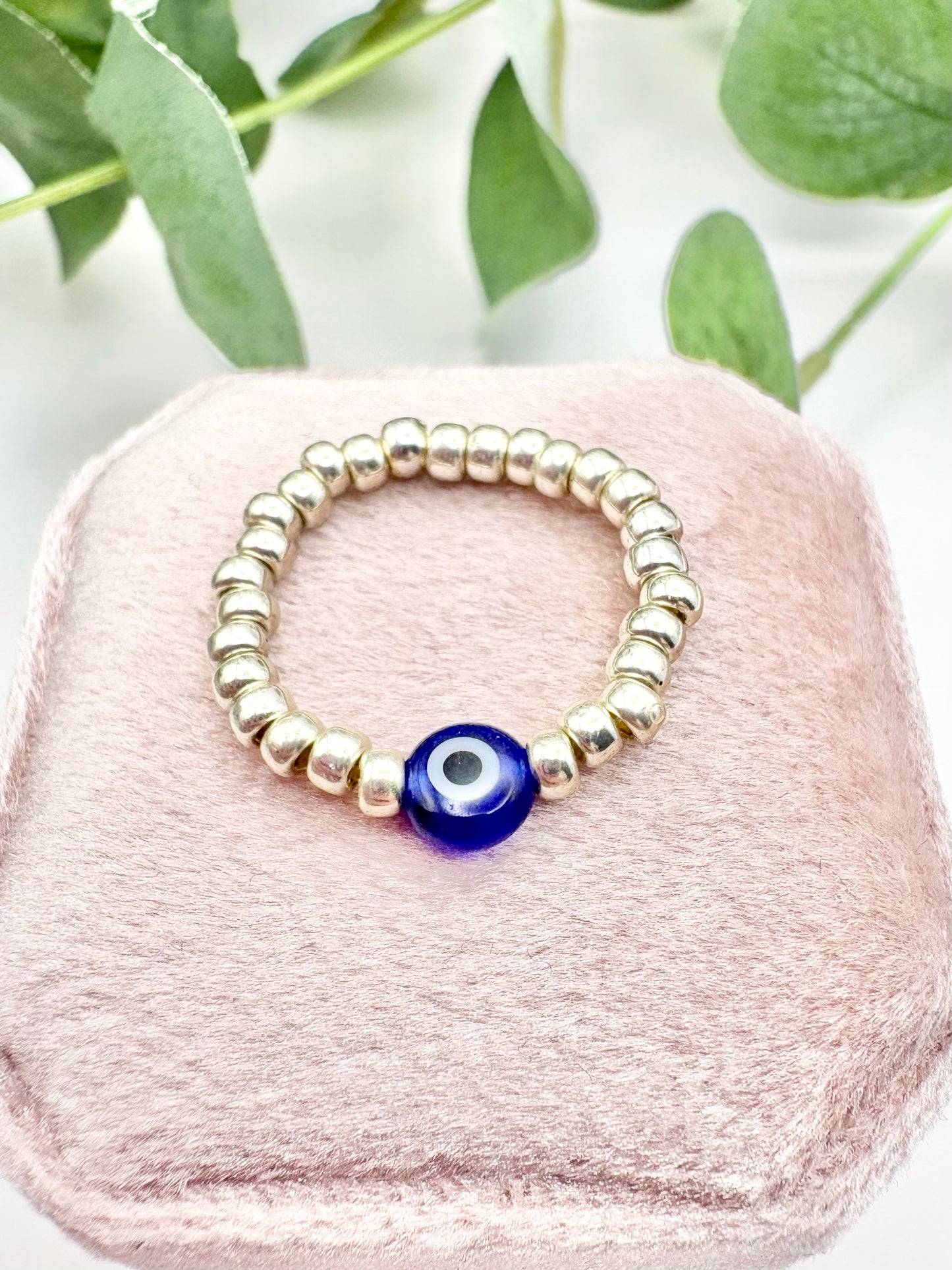 Evil Eye Seed Bead Ring - Gold or Silver
