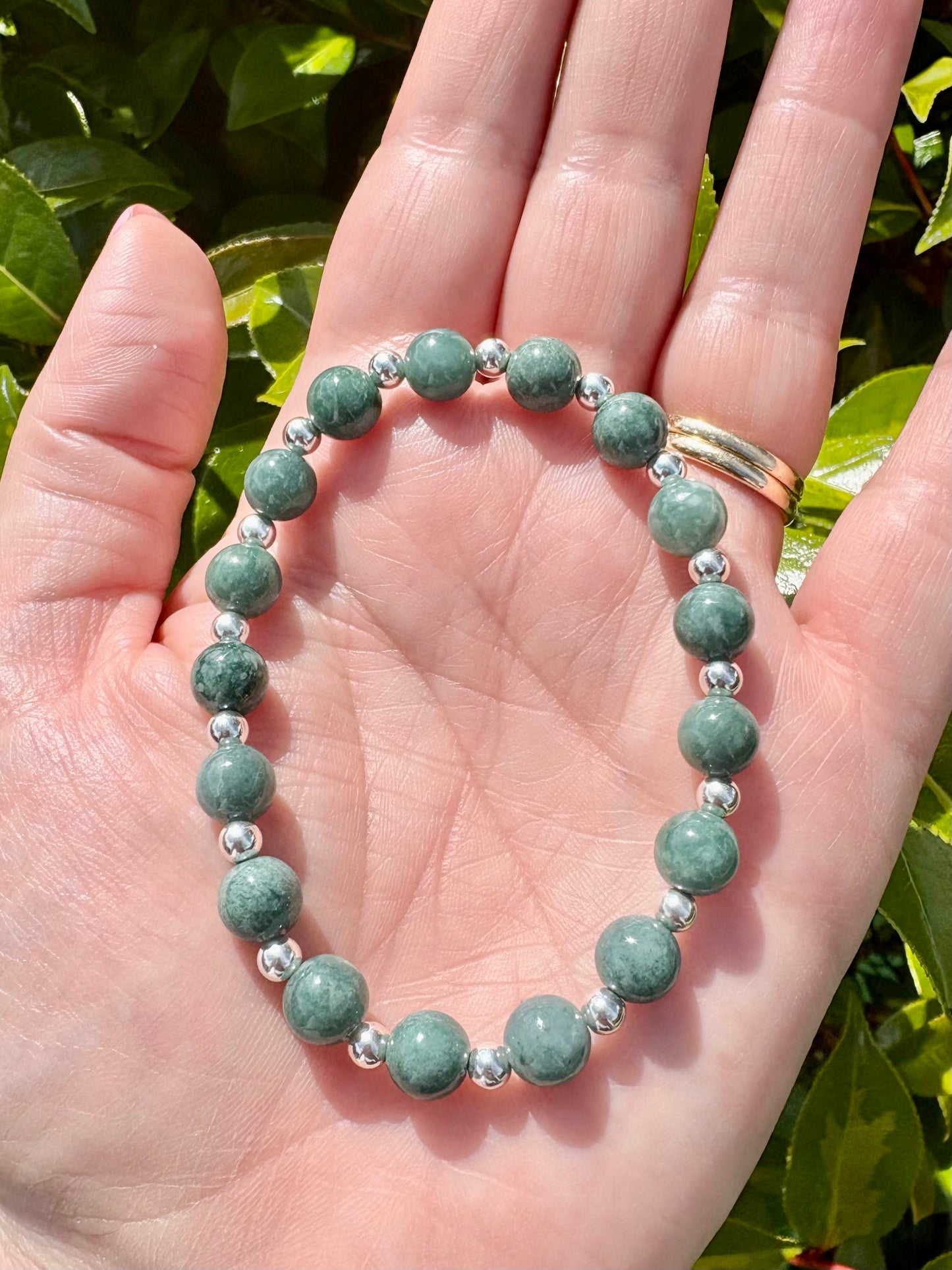 Jadeite and Sterling Silver Beaded Bracelet