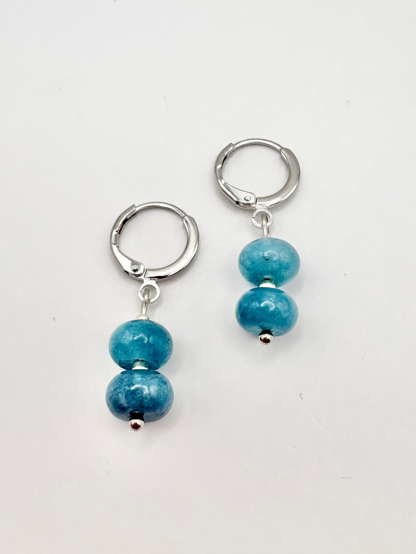 Blue Jade Rondelle Huggie Earrings - One of a Kind