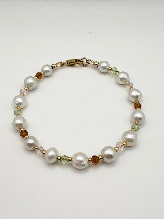 Freshwater Pearl & Crystal Beaded Bracelet - Gold-filled or Gold-plated