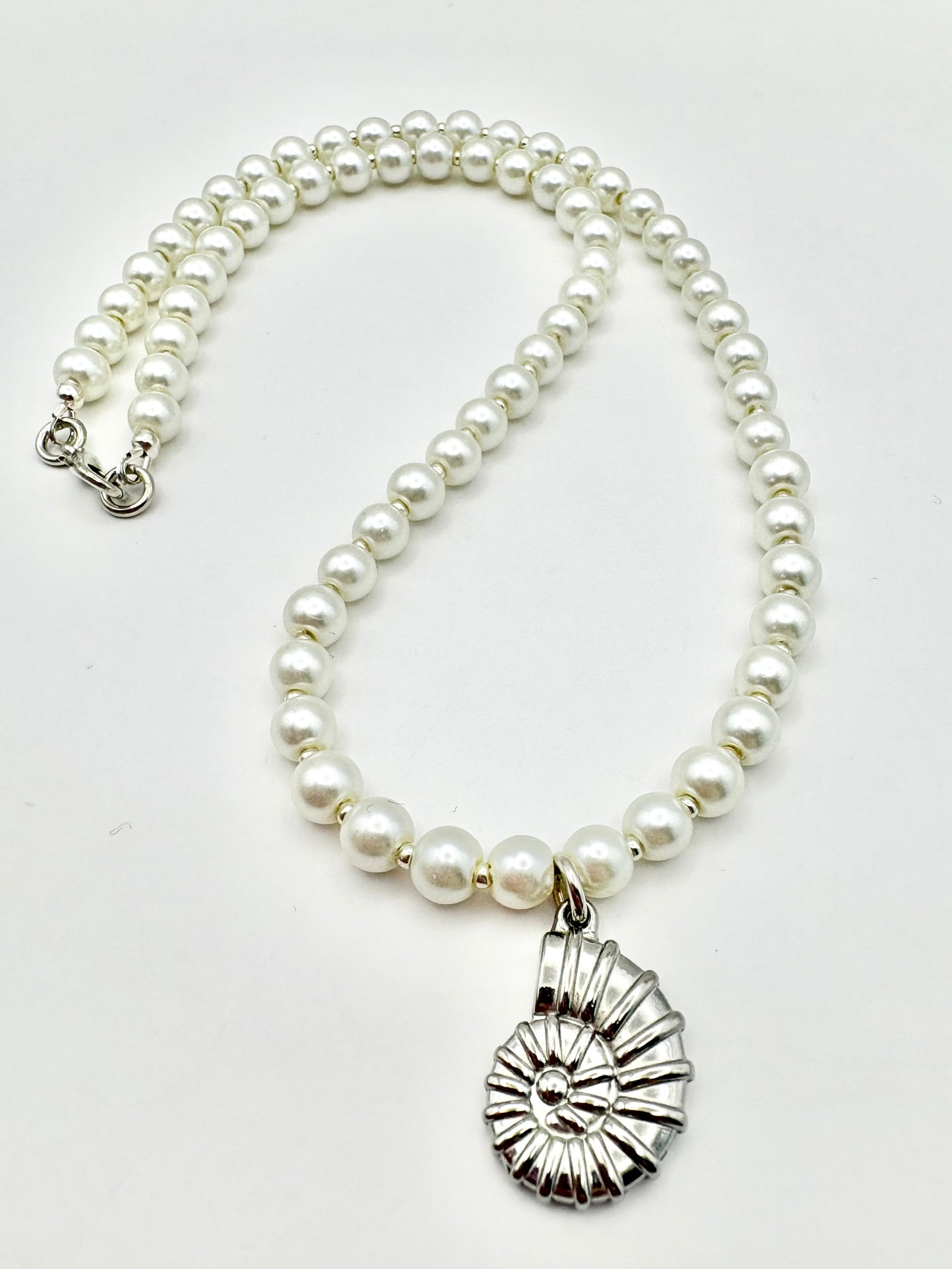 Seashell Charm & Glass Pearl Necklace