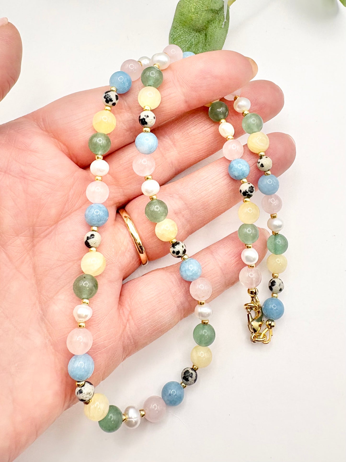 Pastel Gemstone & Pearl Necklace - Gold-Plated