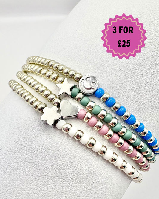 Seed Bead Stacking Bracelets - Pastel Charm Mix