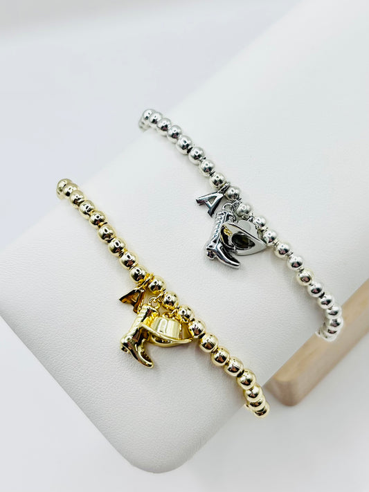 Western Beaded Initial Charm Bracelet - Gold or Silver-Plated