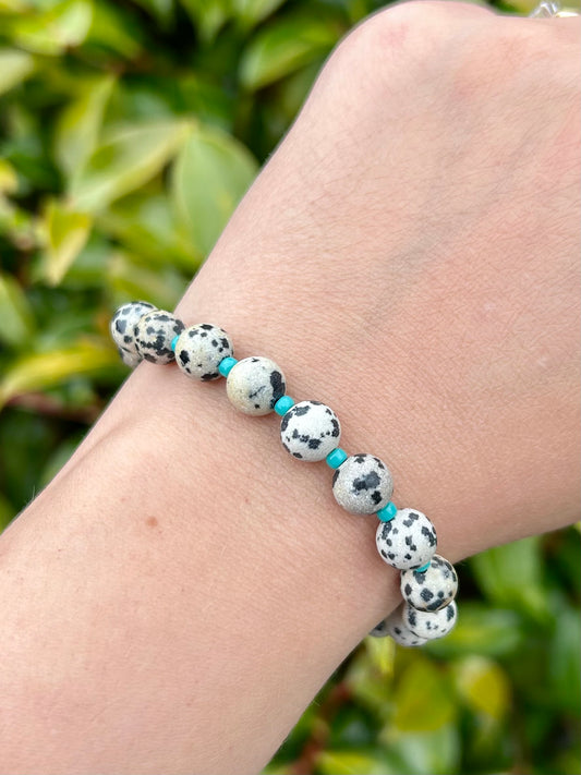 Turquoise & Dalmatian Jasper Gemstone Bracelet