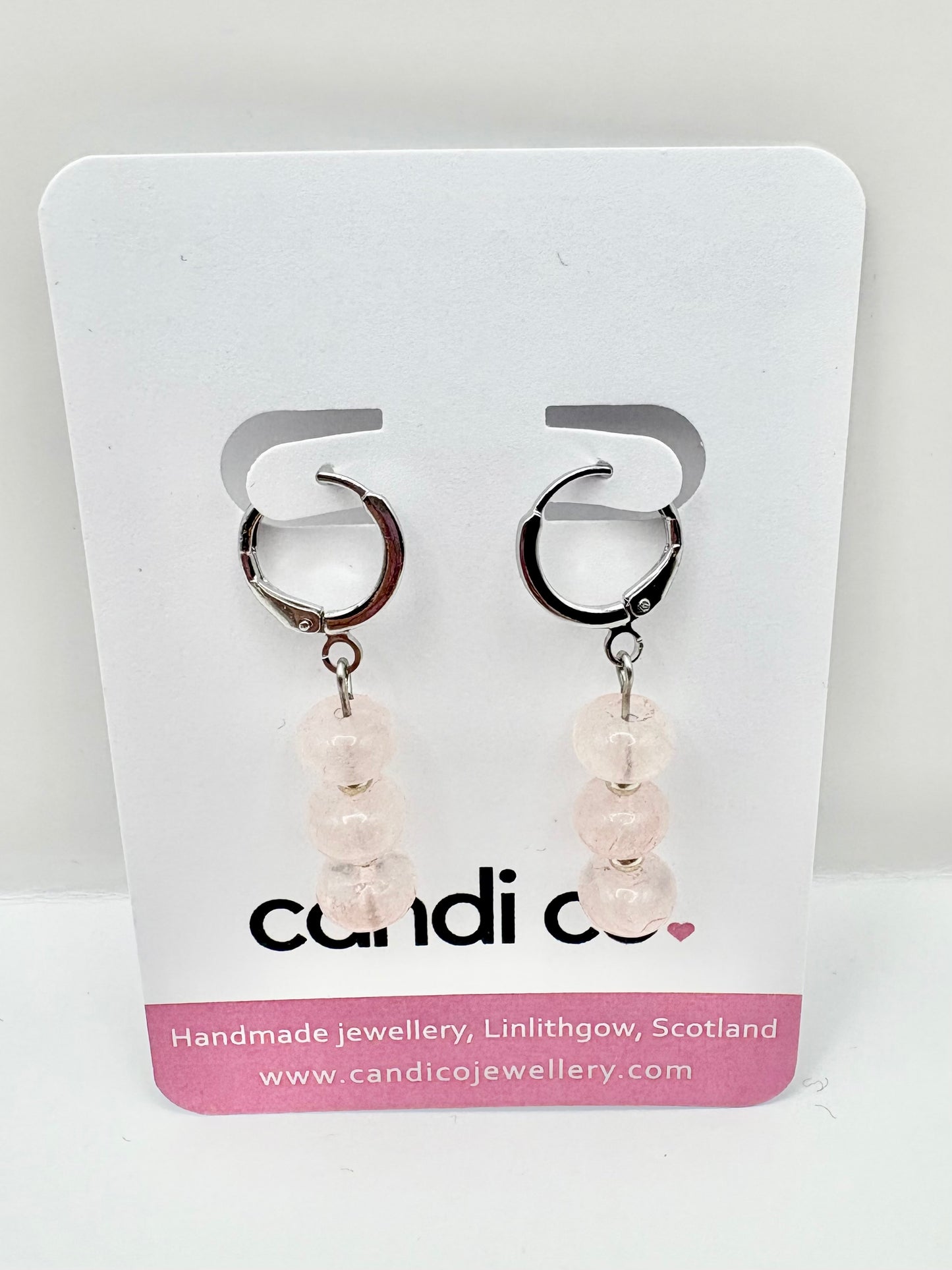 Rose Quartz Huggie Hoop Earrings - SAMPLE SALE