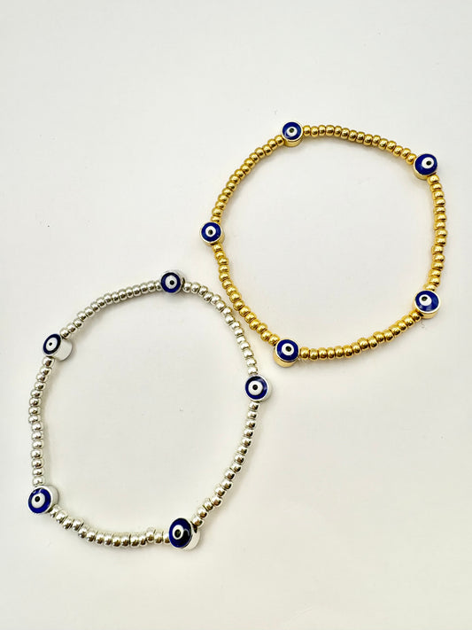 Seed Bead and Evil Eve Charm Bracelet - SALE