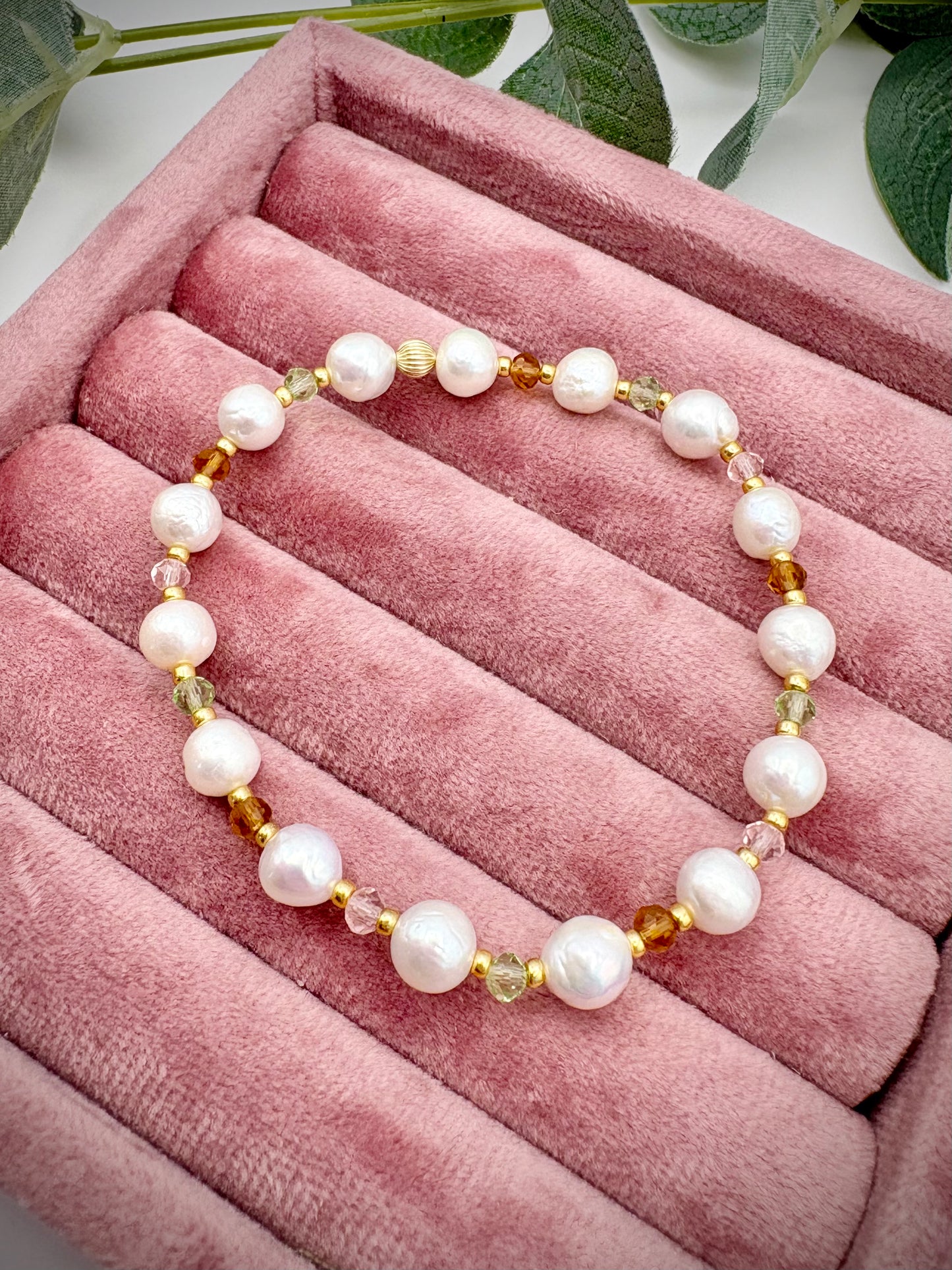 Freshwater Pearl & Crystal Beaded Bracelet - Gold-filled Clasp or Stretch