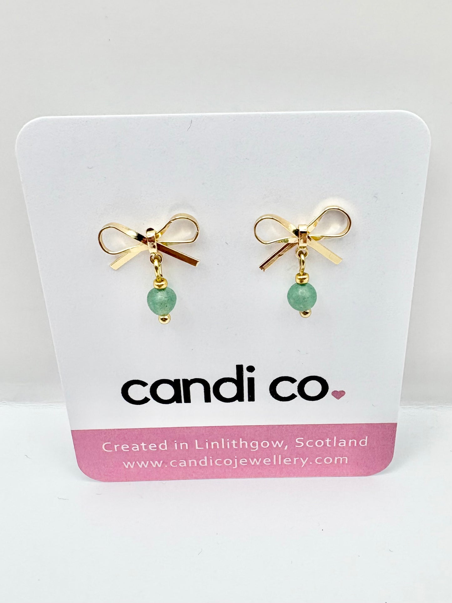 Green Aventurine Bow Stud Earrings - SAMPLE SALE
