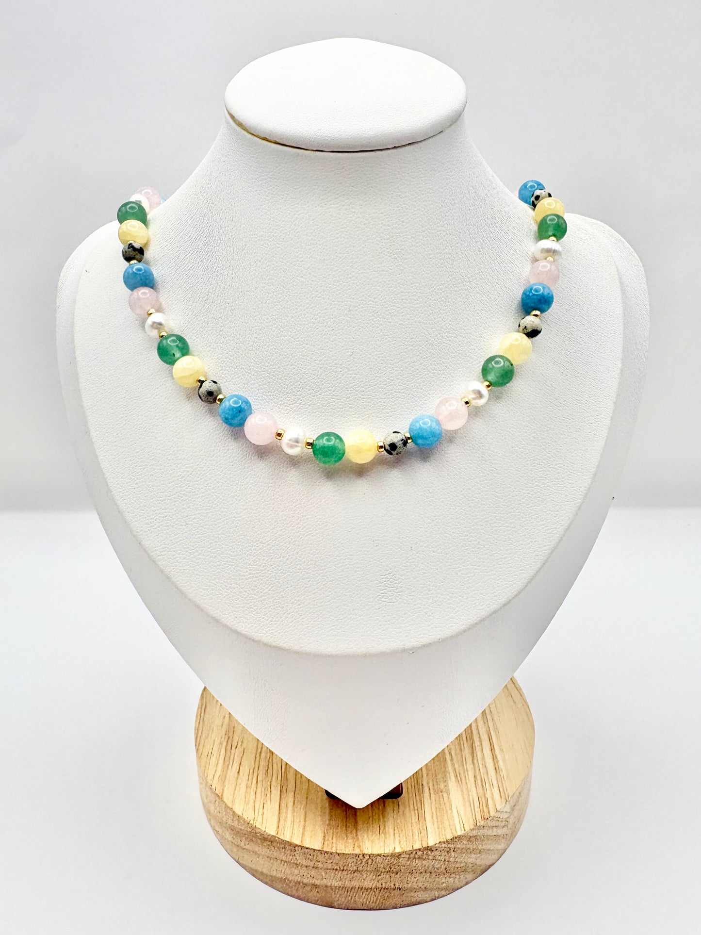 Pastel Gemstone & Pearl Necklace - Gold-Plated