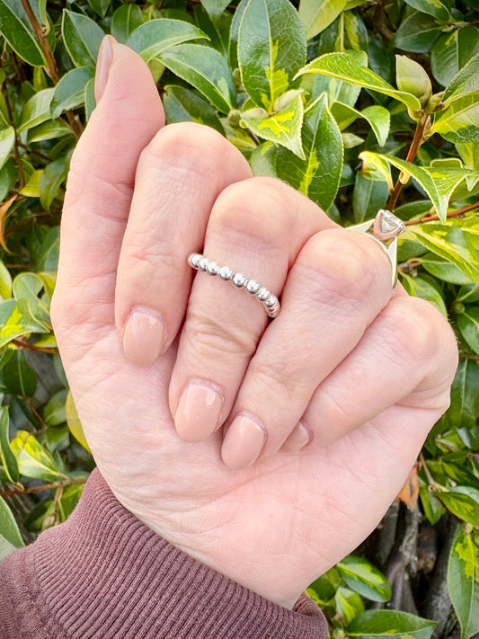 Luxe 925 Sterling Silver 3mm Beaded Stretch Ring - Perfect For Stacking