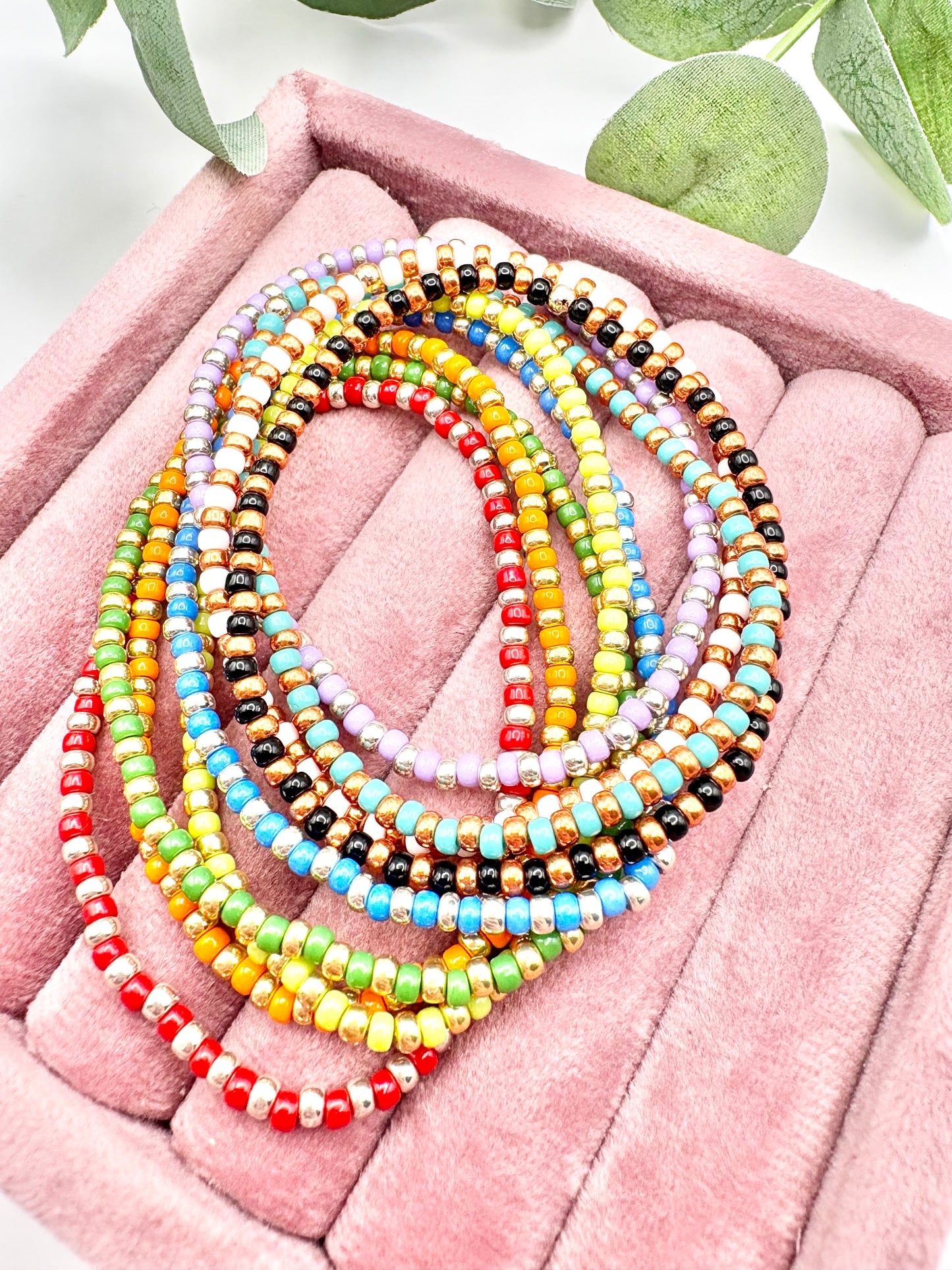 Rainbow Seed Beaded Stacking Bracelets