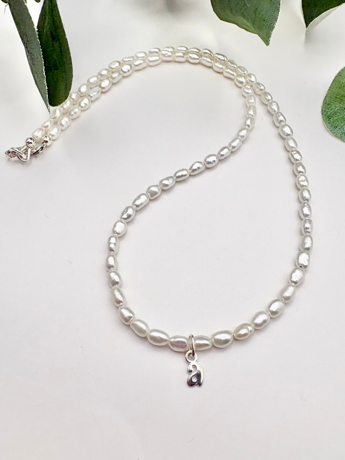 Freshwater Pearl Initial Necklace - Sterling Silver