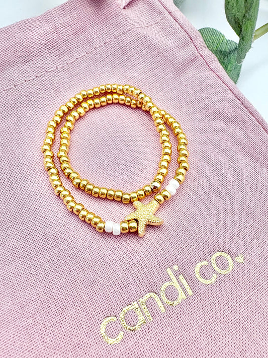 Beachy Starfish Seed Bead Anklet - Gold or Silver