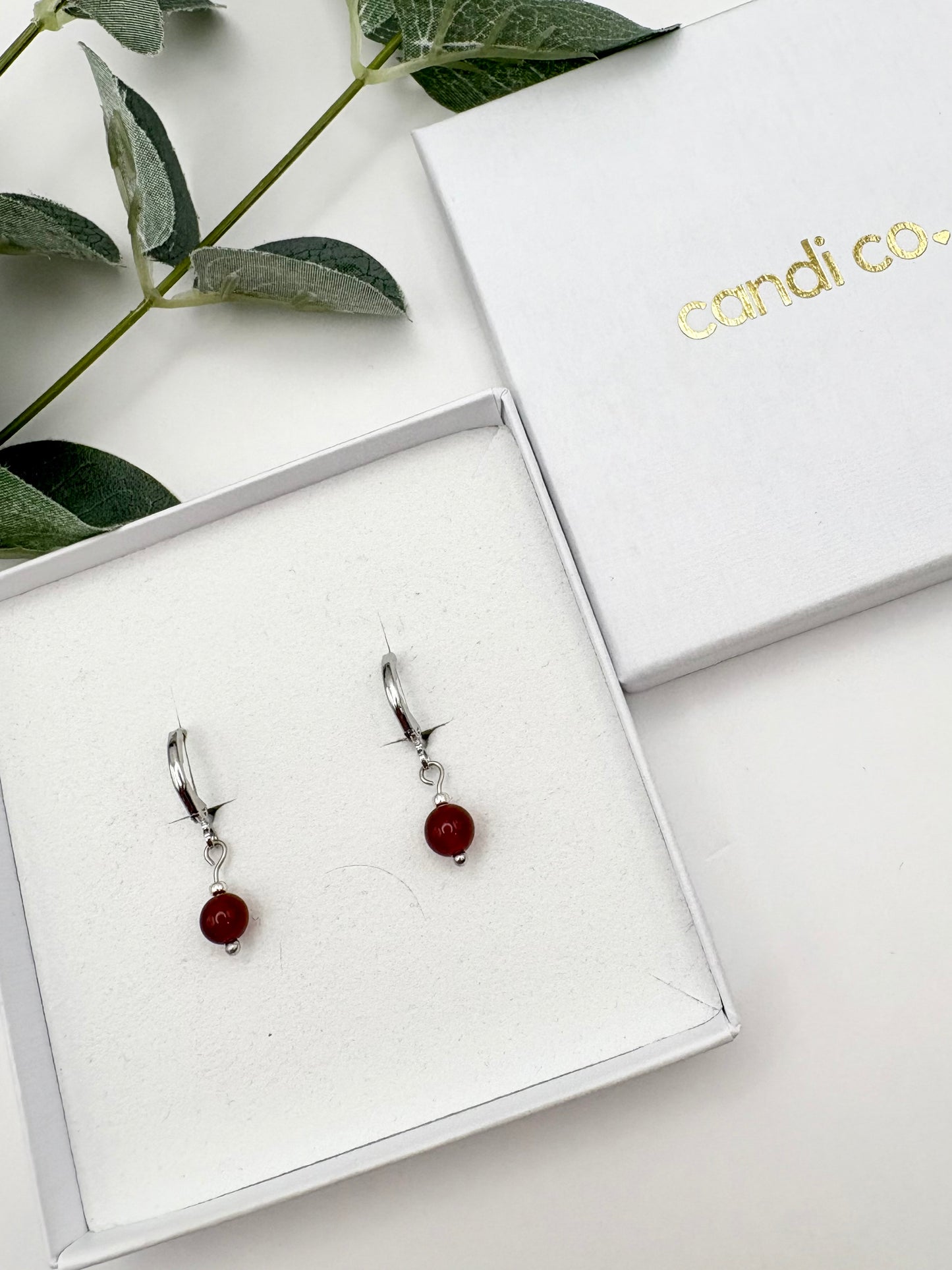 Carnelian Huggie Hoop Earrings - Silver-plated