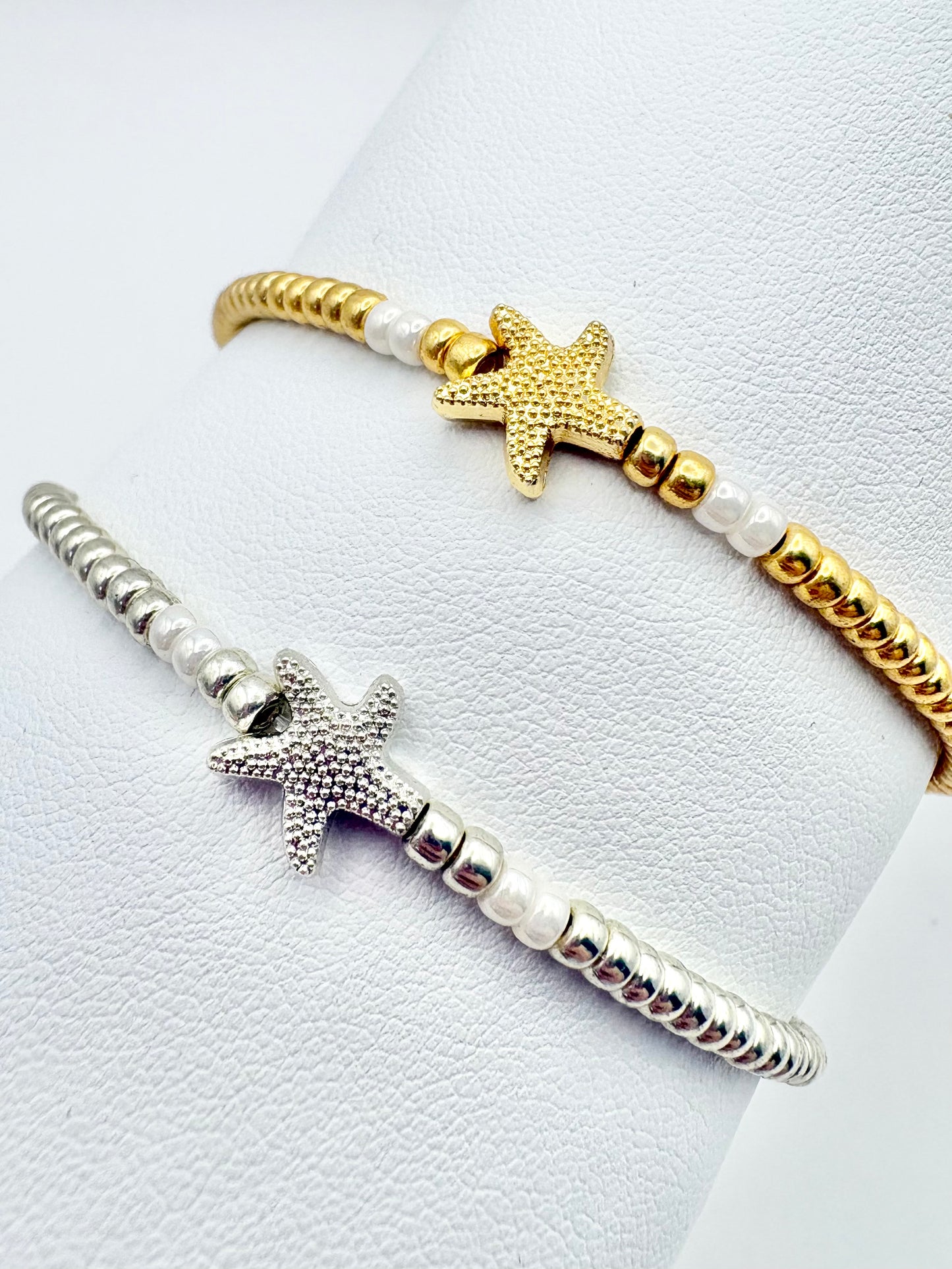 Beachy Starfish Seed Bead Bracelet - Gold or Silver