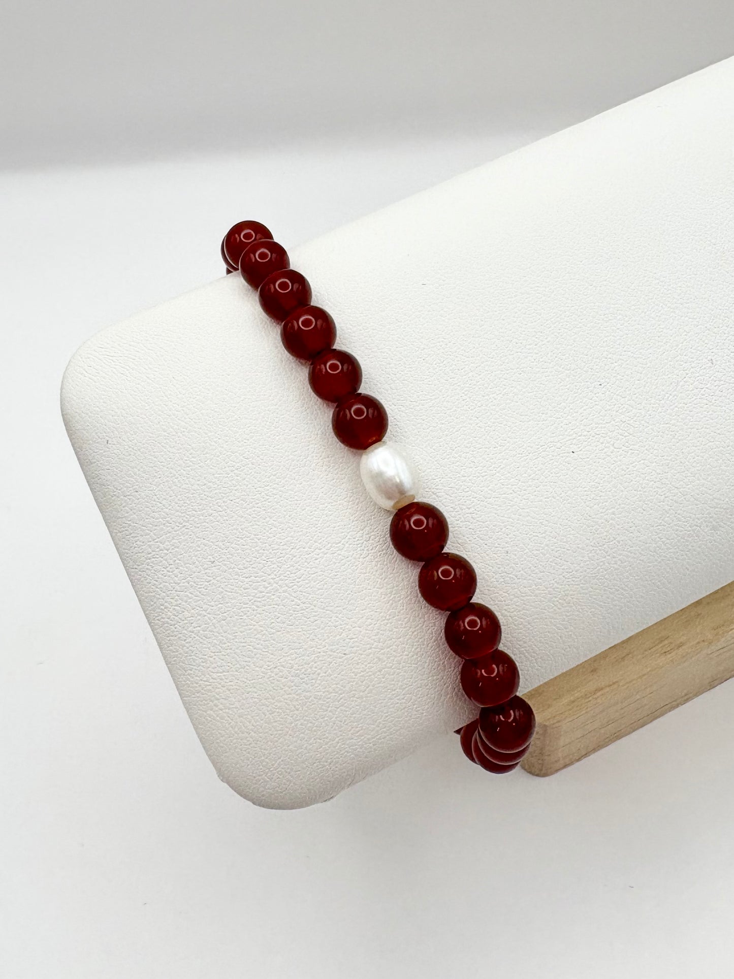 Carnelian Gemstone and Freshwater Pearl Bracelet - Silver-plated or Sterling Silver
