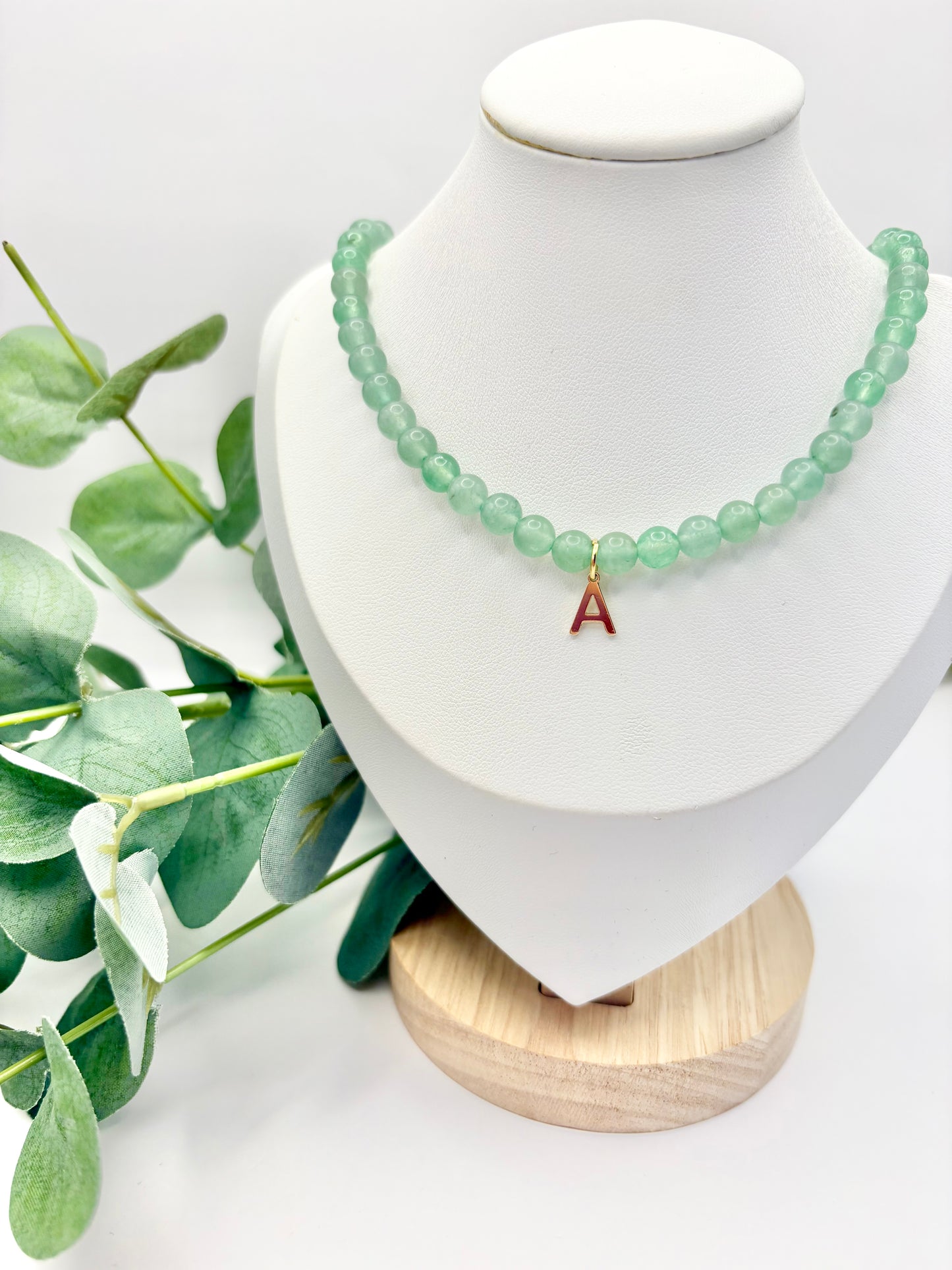 Green Aventurine Initial Necklace - Gold-Plated