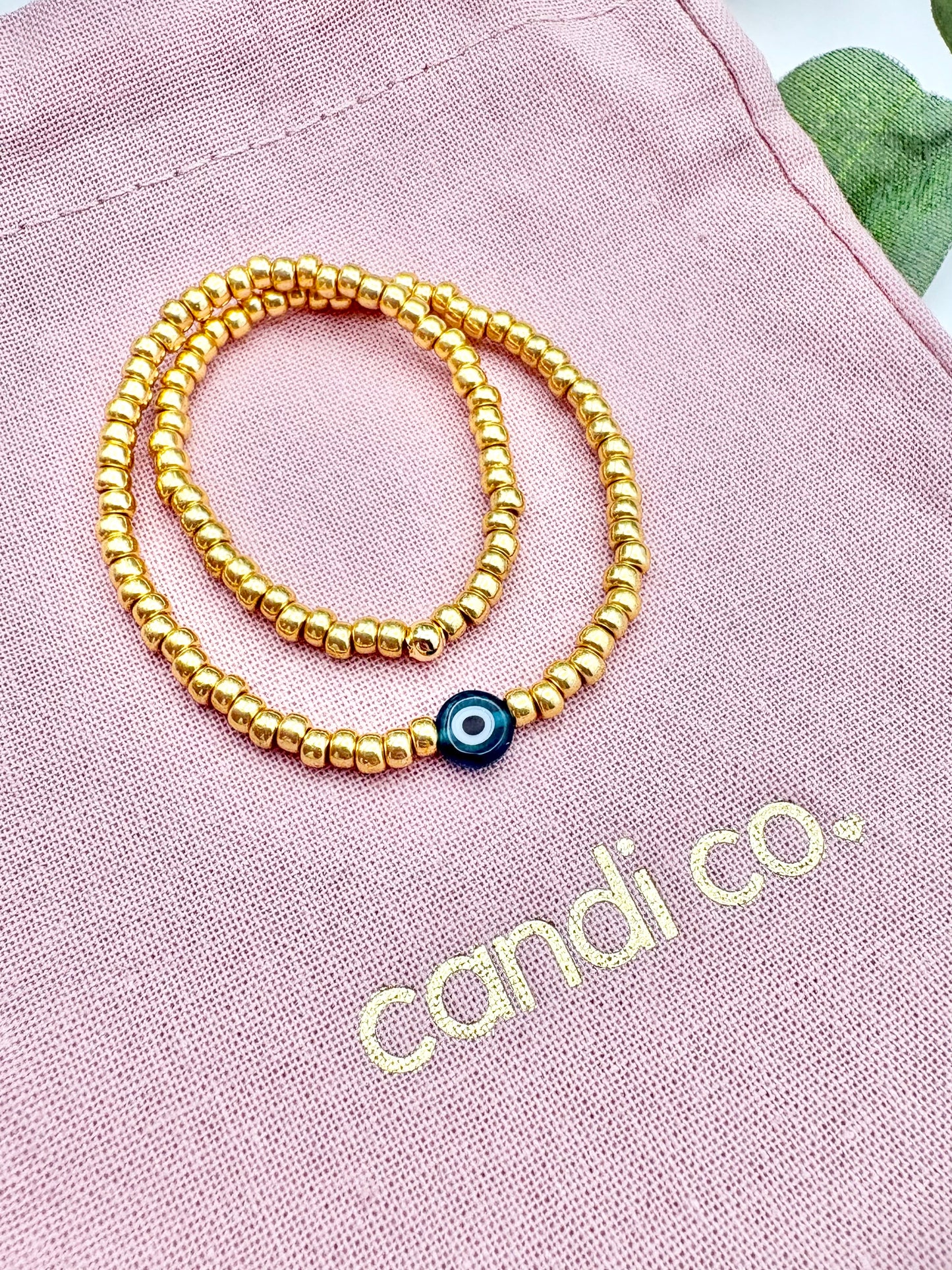 Evil Eye Seed Bead Anklet - Gold or Silver
