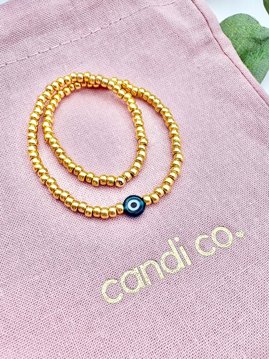 Evil Eye Seed Bead Anklet - Gold or Silver