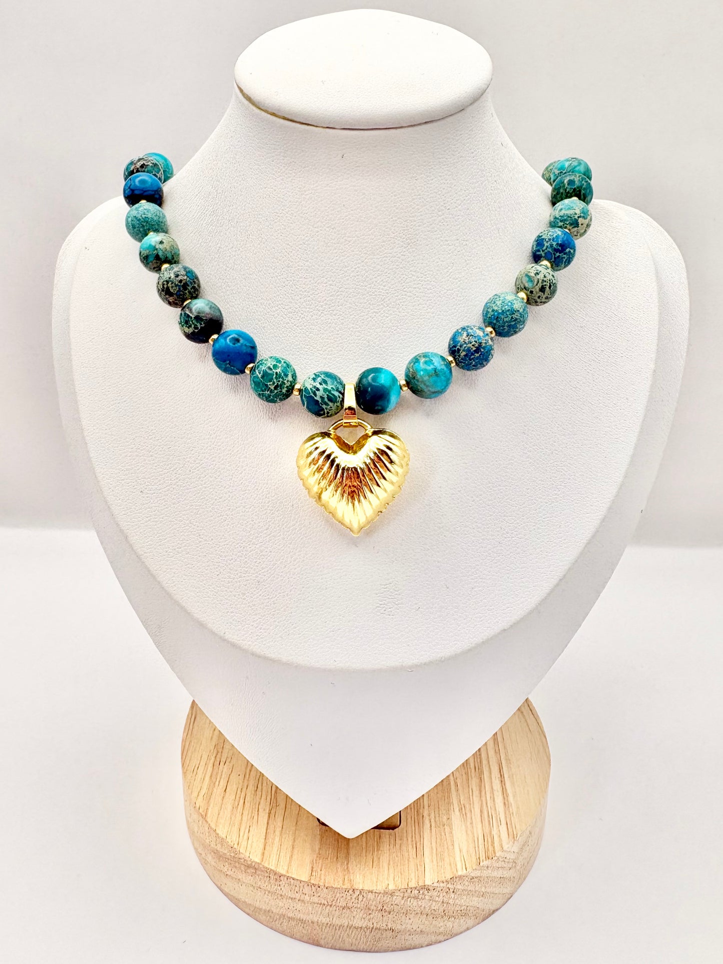 Turquoise Gemstone and Puffy Heart Pendant Necklace