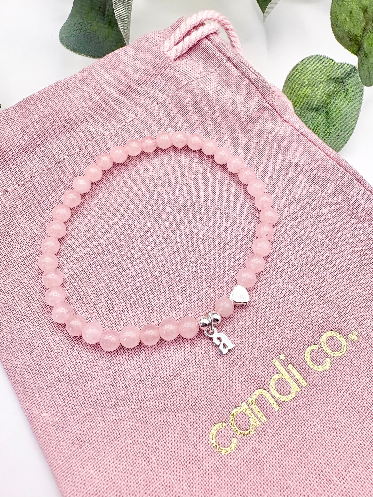 Rose Quartz Sterling Silver Initial Bracelet
