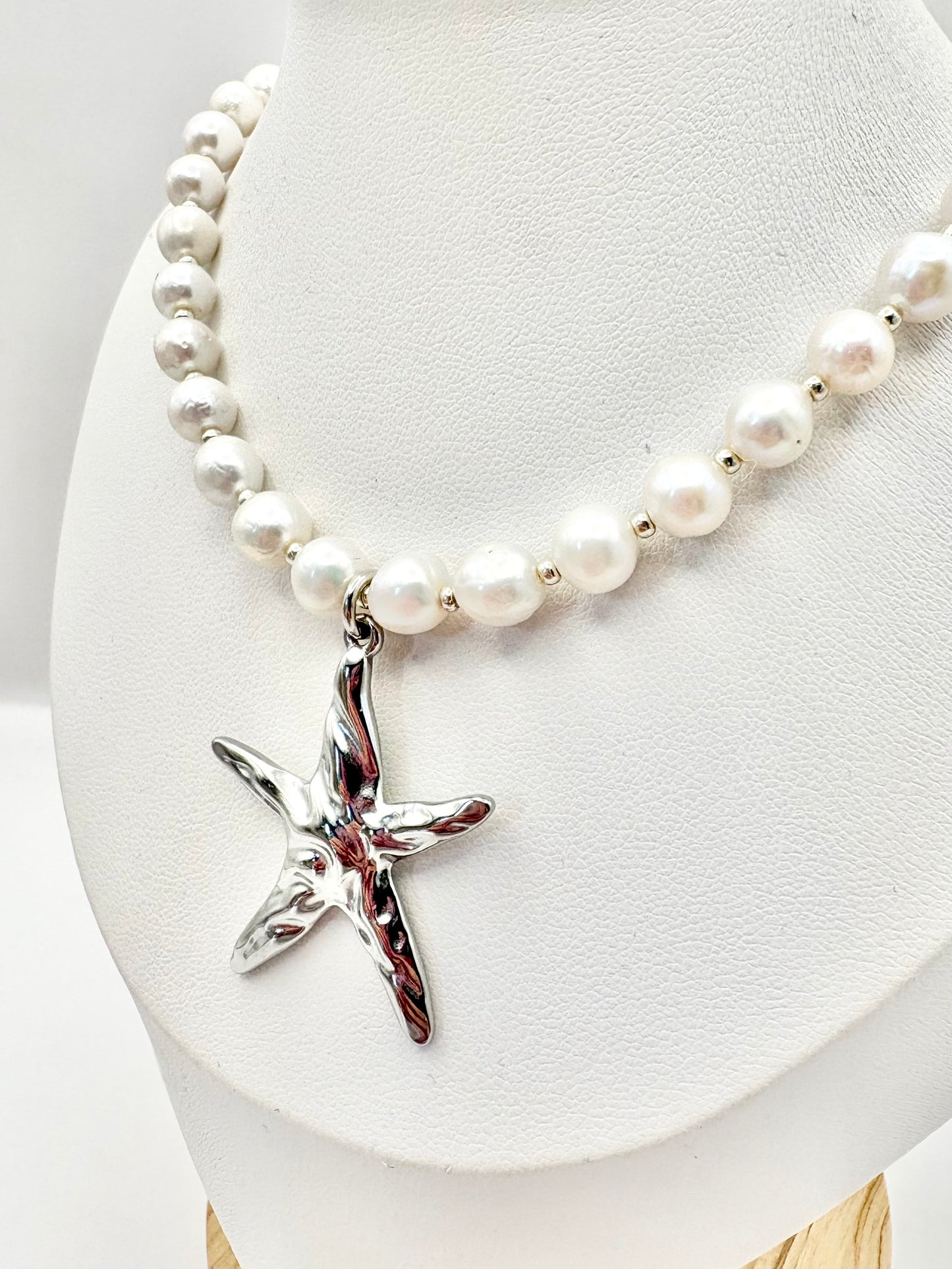 Starfish Charm Freshwater Pearl Necklace - Gold or Silver