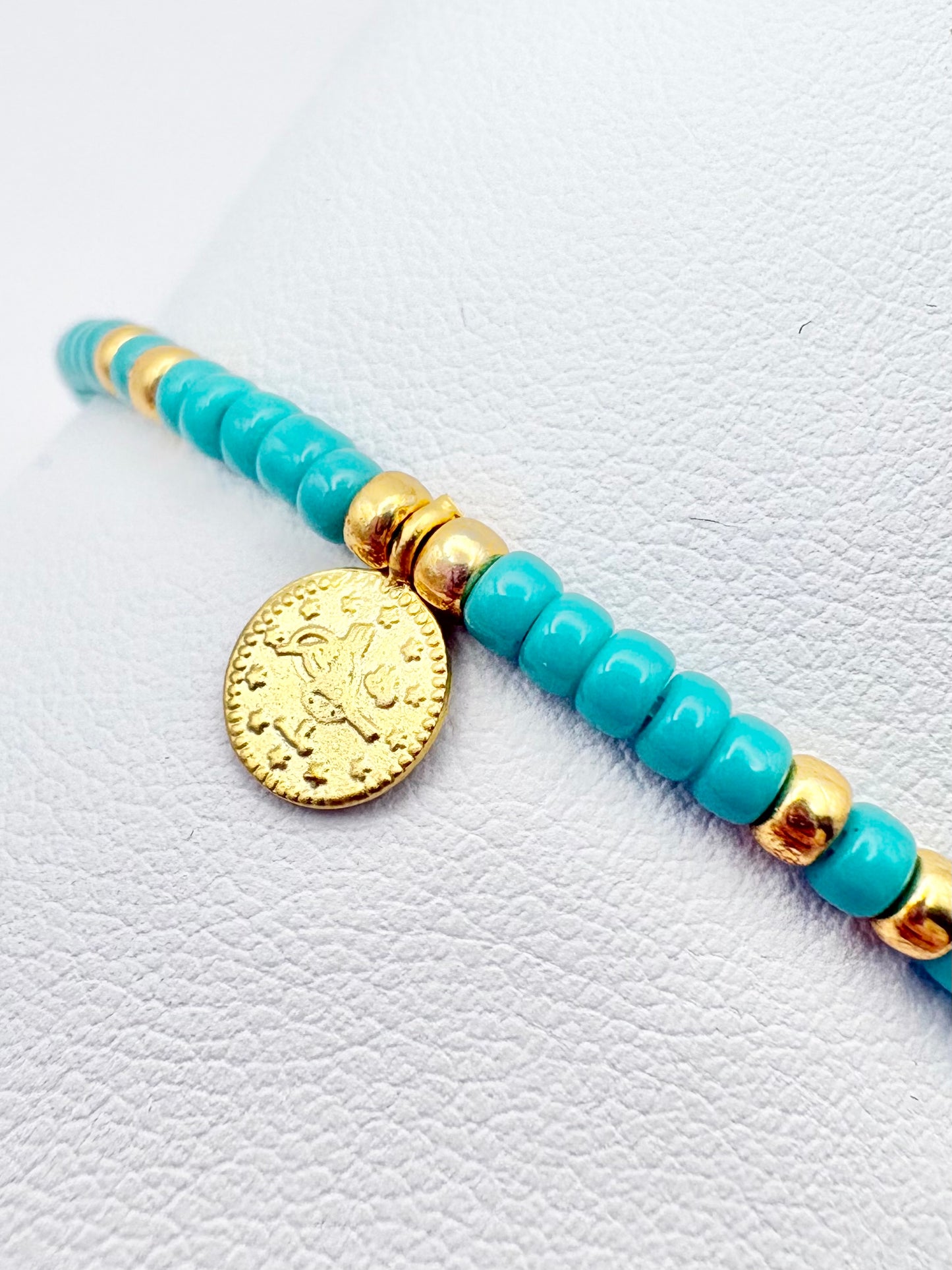 Boho Coin Seed Bead Bracelet - Red, Turquoise or White