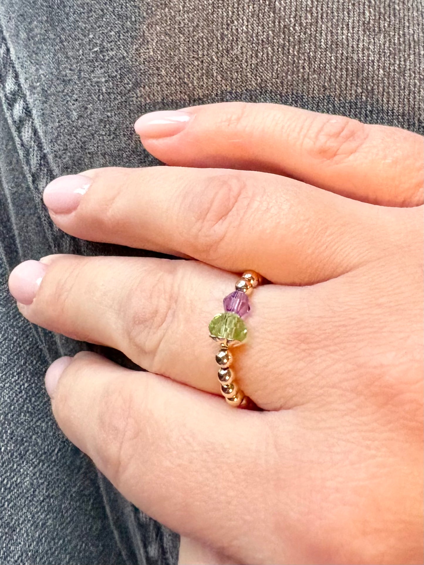 Thistle Beaded Stretch Ring - Sterling Silver or Gold-Filled