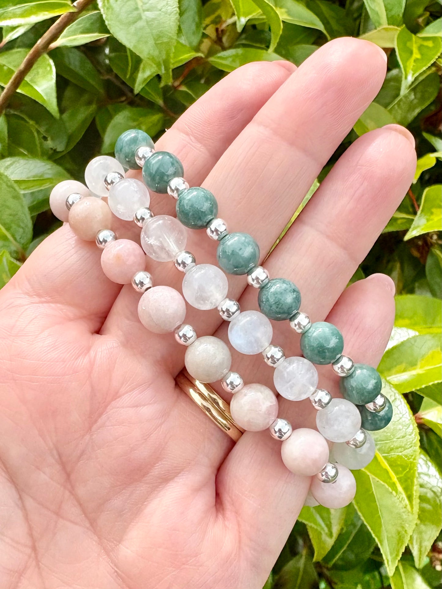 Moonstone and Sterling Silver Beaded Bracelet