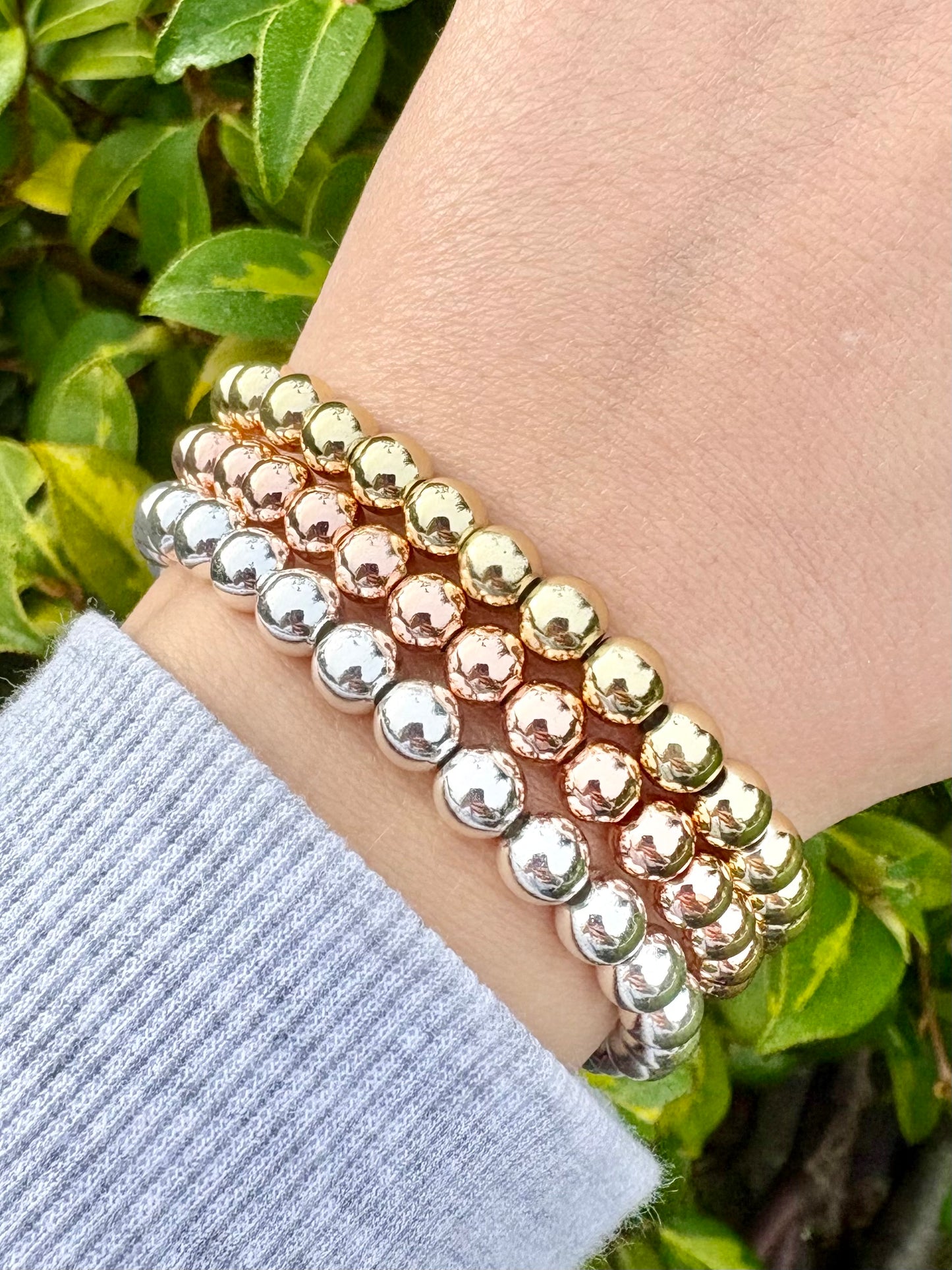Hematite Beaded Stretch Bracelet - Gold, Silver or Rose Gold