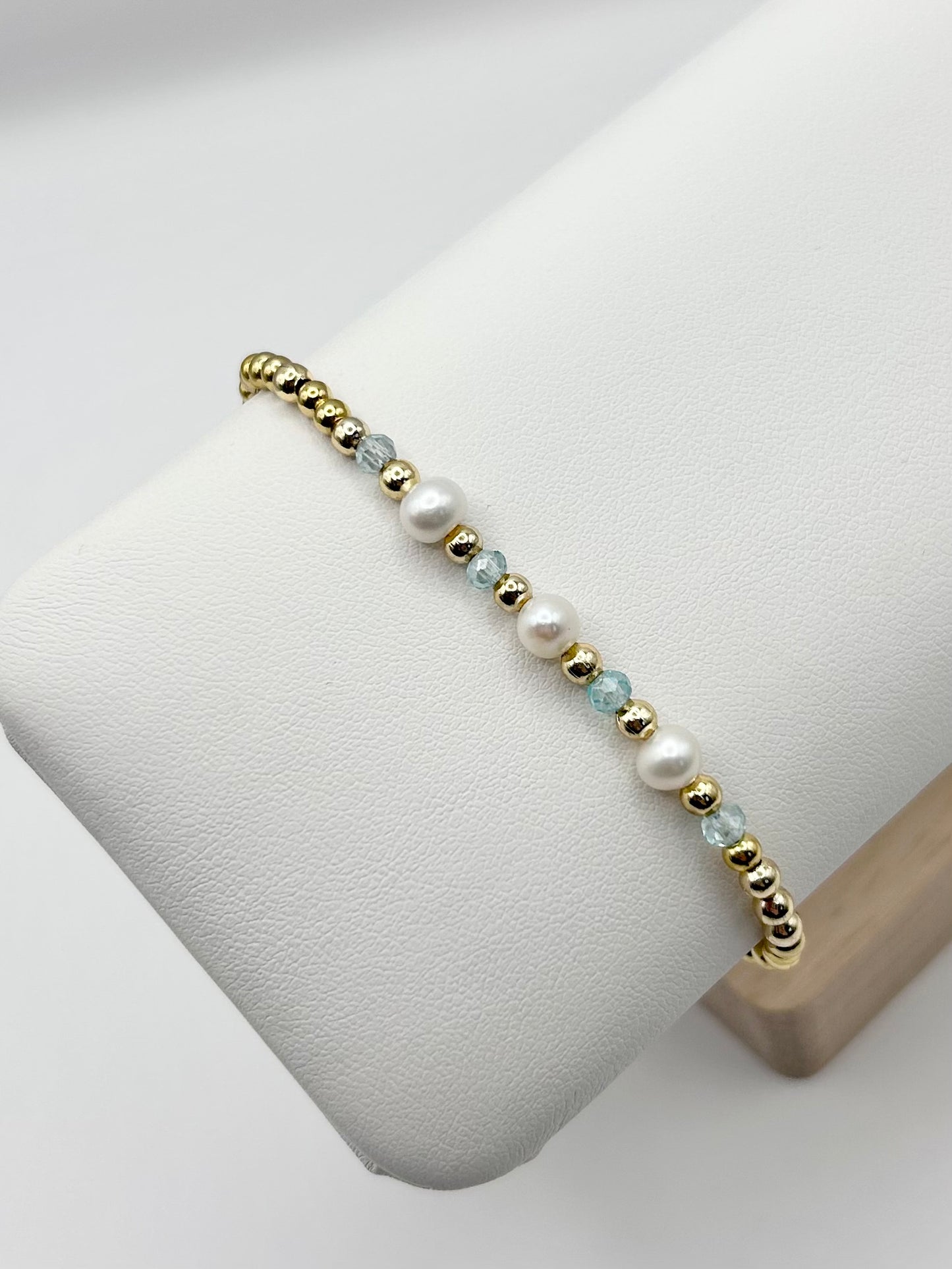 Crystal Freshwater Pearl Bracelet  - Gold