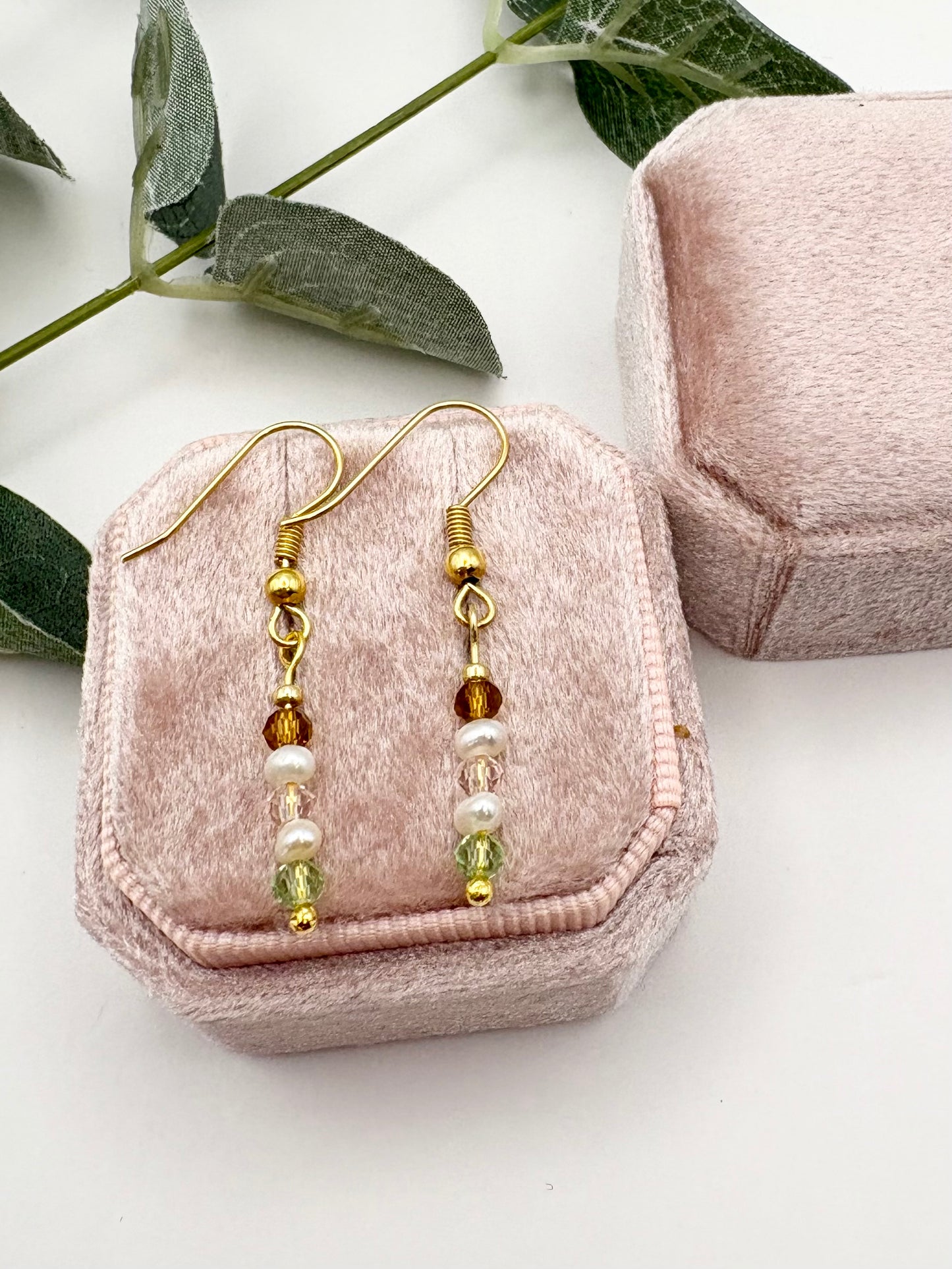 Freshwater Pearl and Crystal Wire Earrings - Gold-plated or Gold-filled