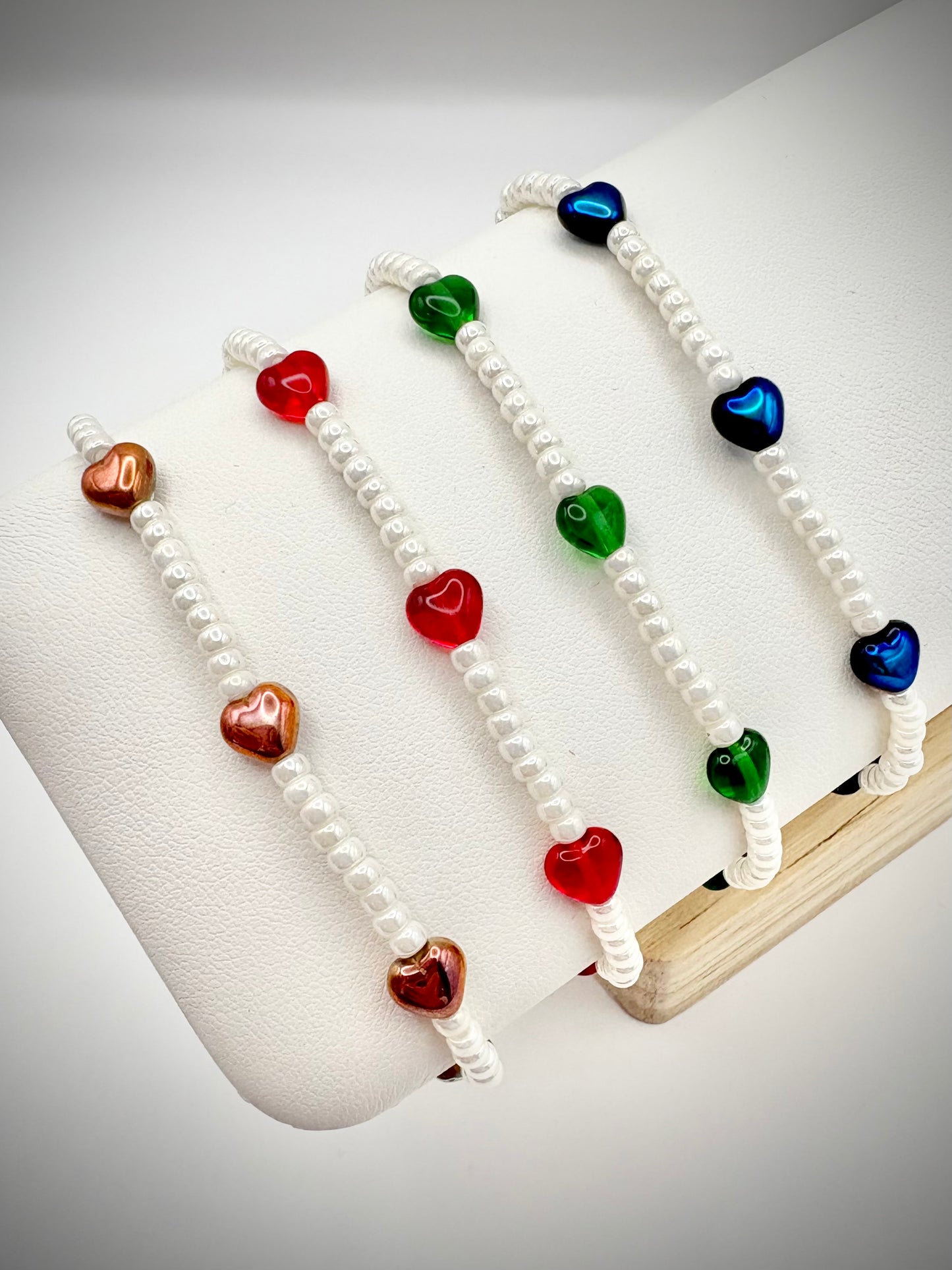 Pearl Seed Bead Initial Bracelet with Czech Glass Charms - Choice of Colour