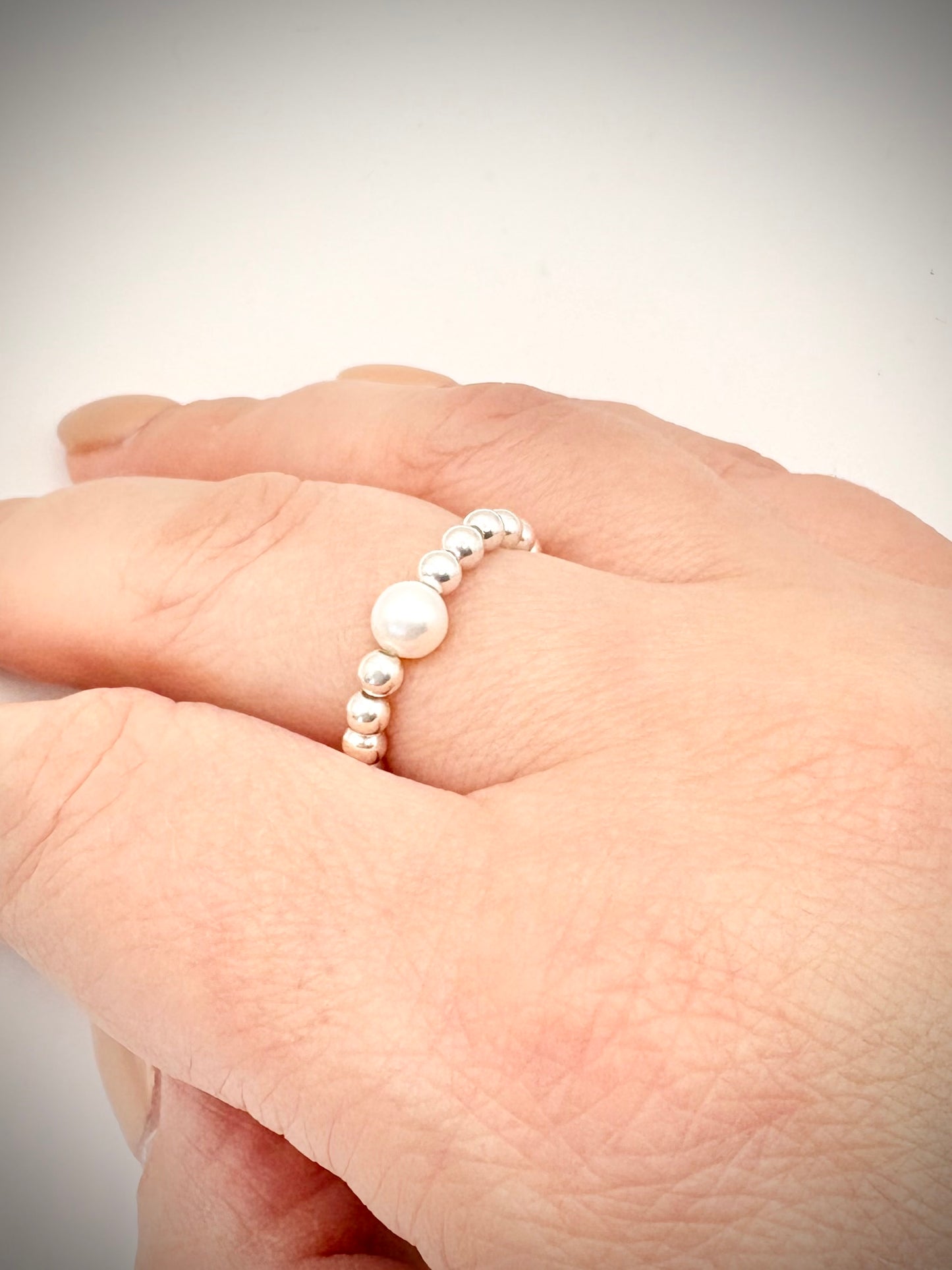 Luxe 925 Sterling Silver or Gold-Filled Freshwater Pearl Beaded Stretch Ring - Perfect For Stacking