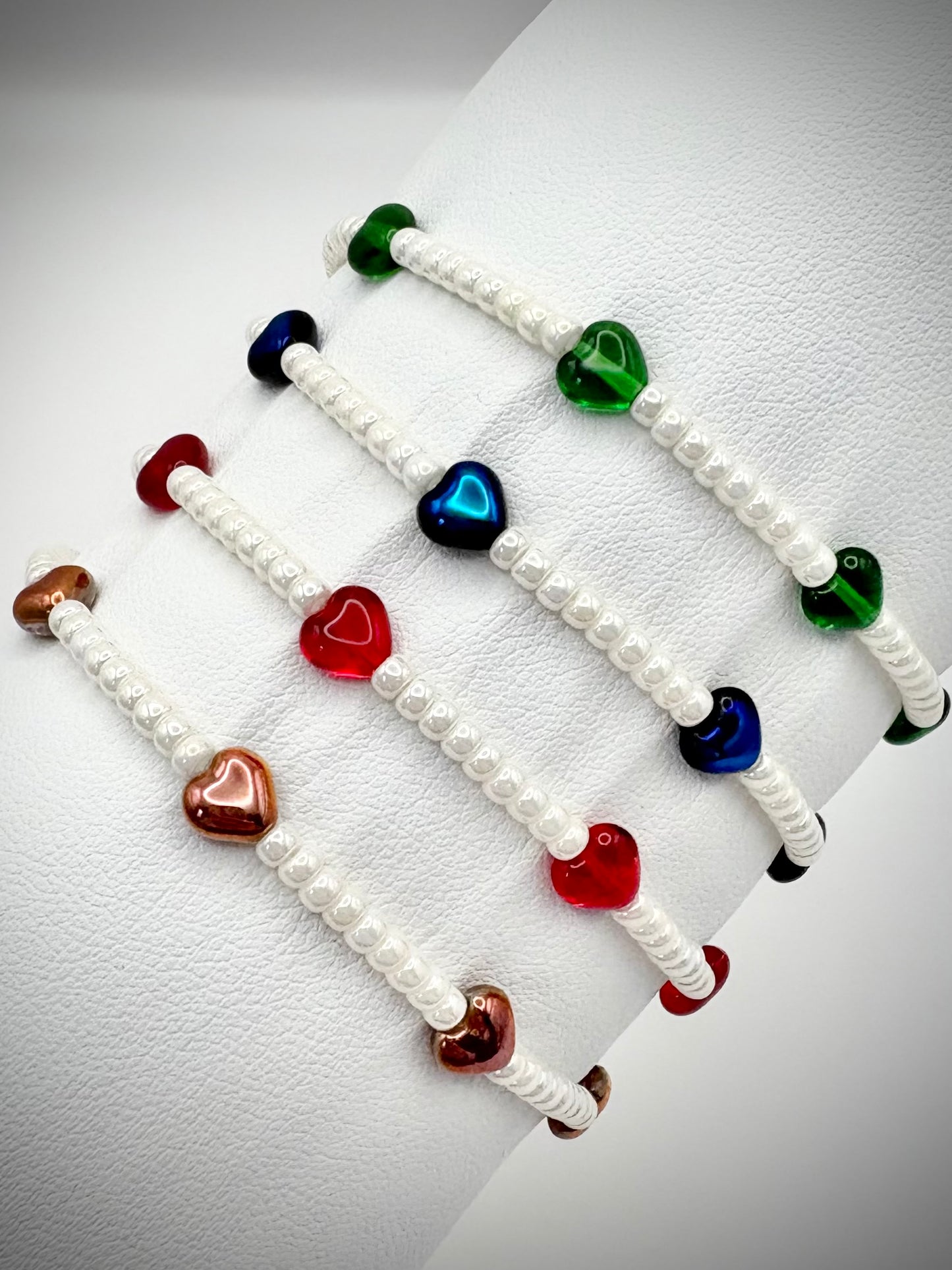 Pearl Seed Bead Initial Bracelet with Czech Glass Charms - Choice of Colour