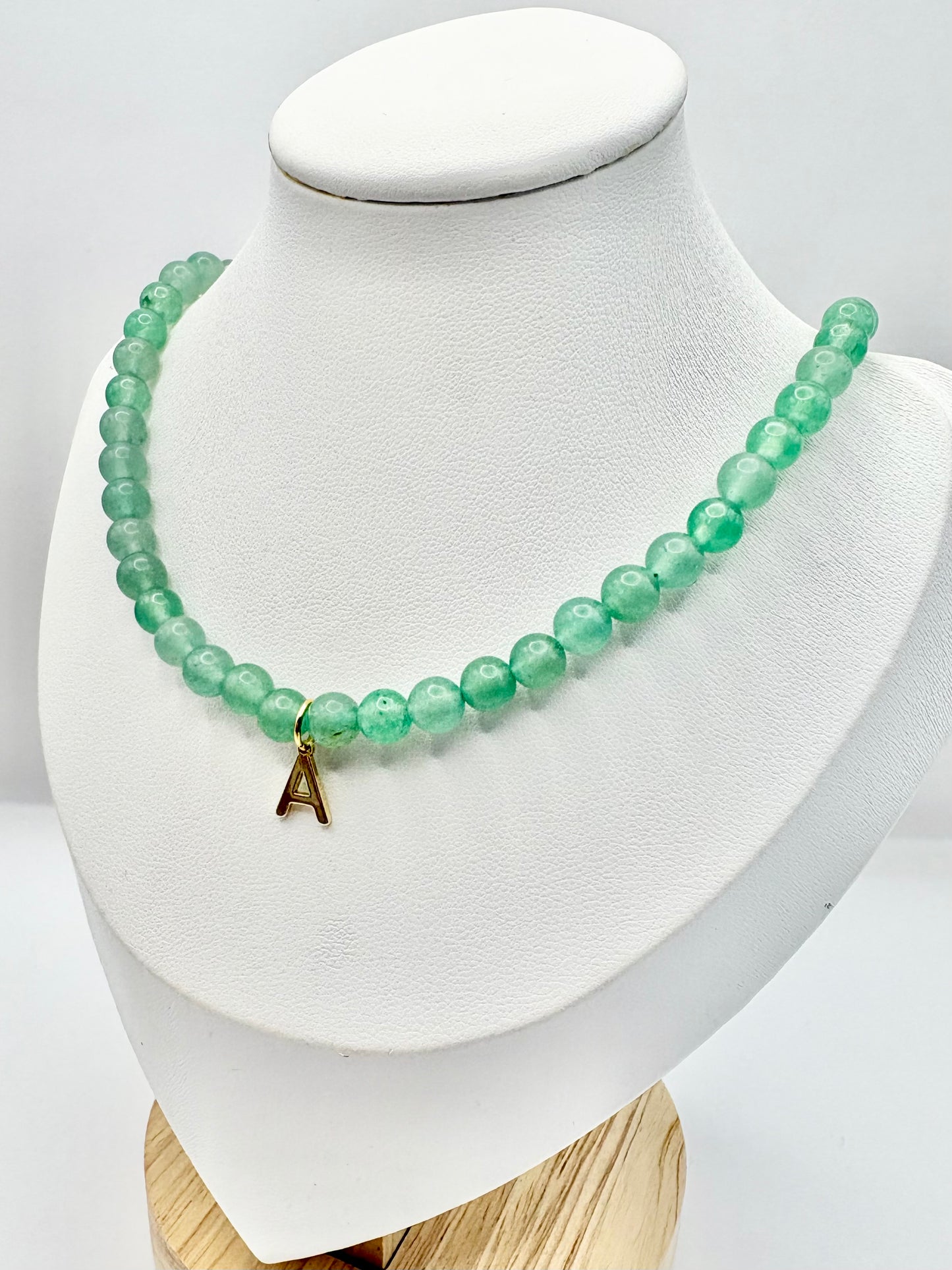 Green Aventurine Initial Necklace - Gold-Plated