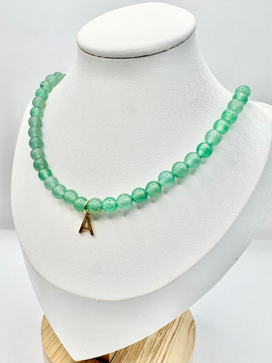 Green Aventurine Initial Necklace - Gold-Plated