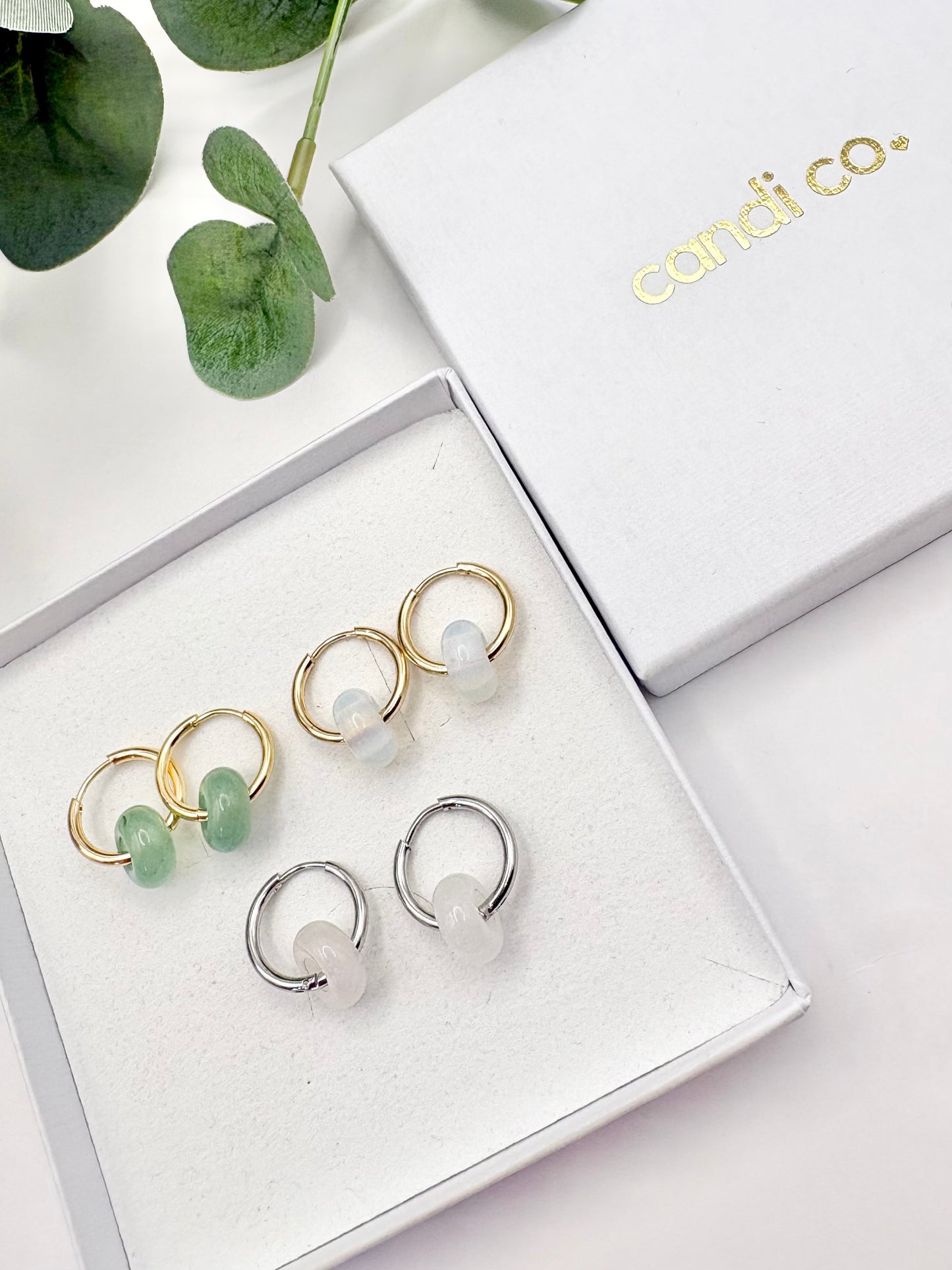 Spring Gemstone Huggie Hoop Earrings - Stainless Steel