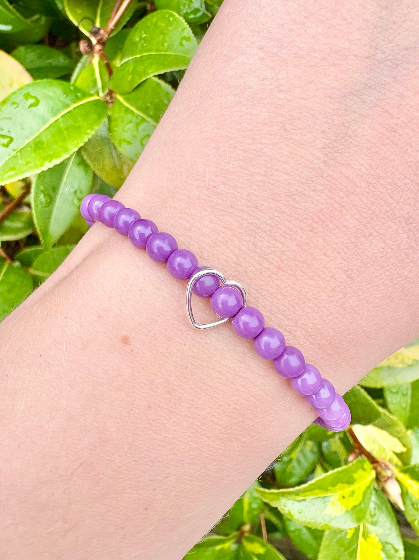 Purple Phosphosiderite and Sterling Silver Heart Charm Bracelet - One of a Kind